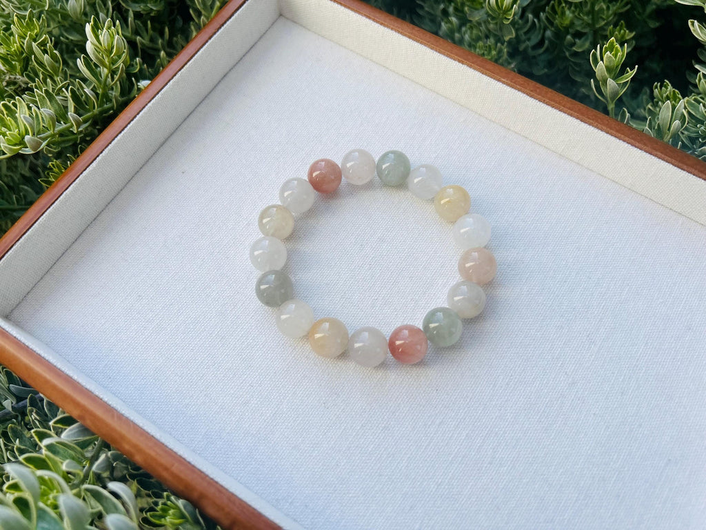 Premium Selected quality light color Rainbow Rabbit Hair Quartz beads bracelet, Multi-color chunky beads bracelet (25-1-017)