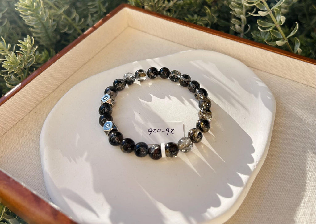 Healing Crystal, Herkimer Diamond Crystal with silver beads Bracelet - 8mm Beads, Fits 17cm Wrist,  (26-026)