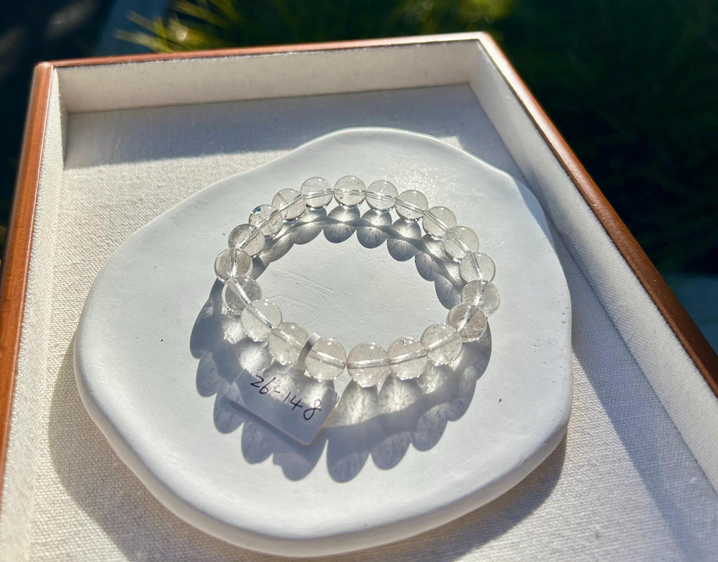 Clean Clear Quartz Crystal Round Beads Bracelet, 10mm clear quartz beads, fits up to 17.5cm wrist (26-148)