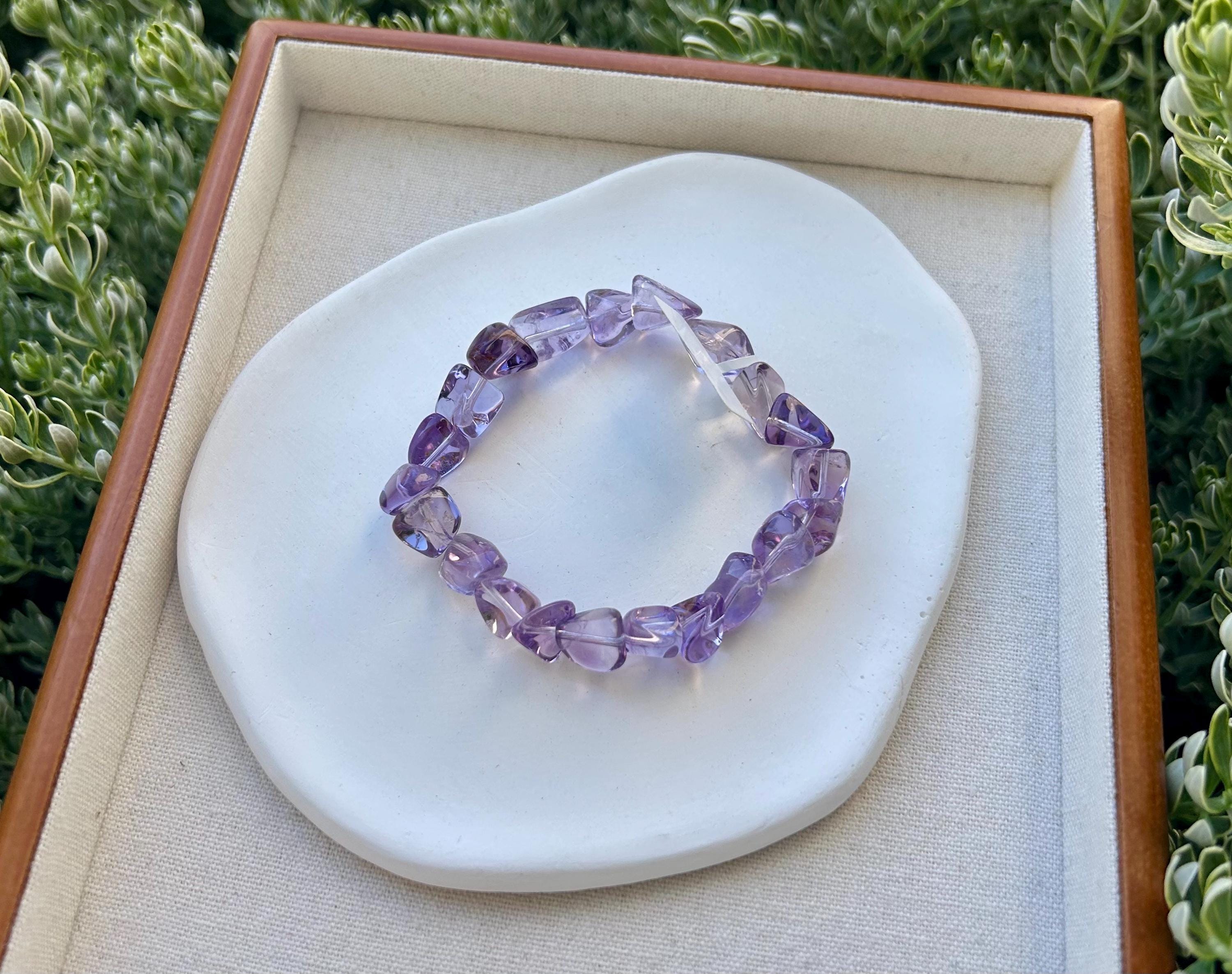 Clean Amethyst nuggets beads bracelet, Genuine amethyst, fits up to 17cm wrist (26-085)