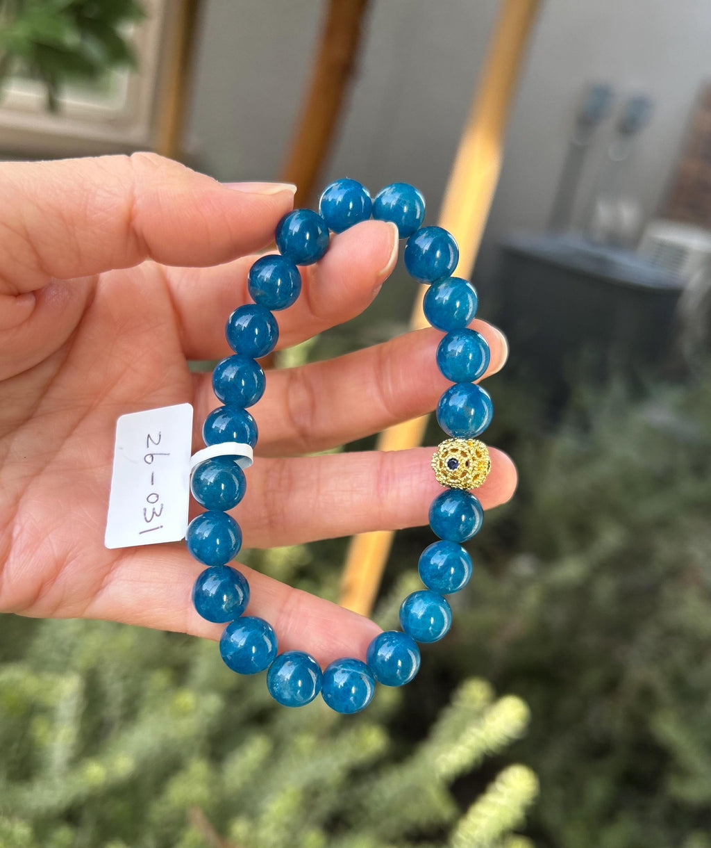 Nature Blue Apatite Bracelet Beads Bracelet, Fits up to 17cm wrist (26-031), Great Gift