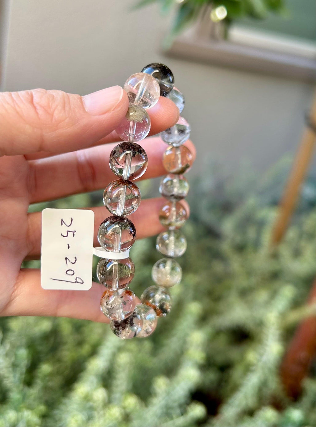 Four Season Phantom Quartz Crystal Bracelet: Eight-Faceted Gemstone Bead, fits up to 16.5cm wrist (25-209)