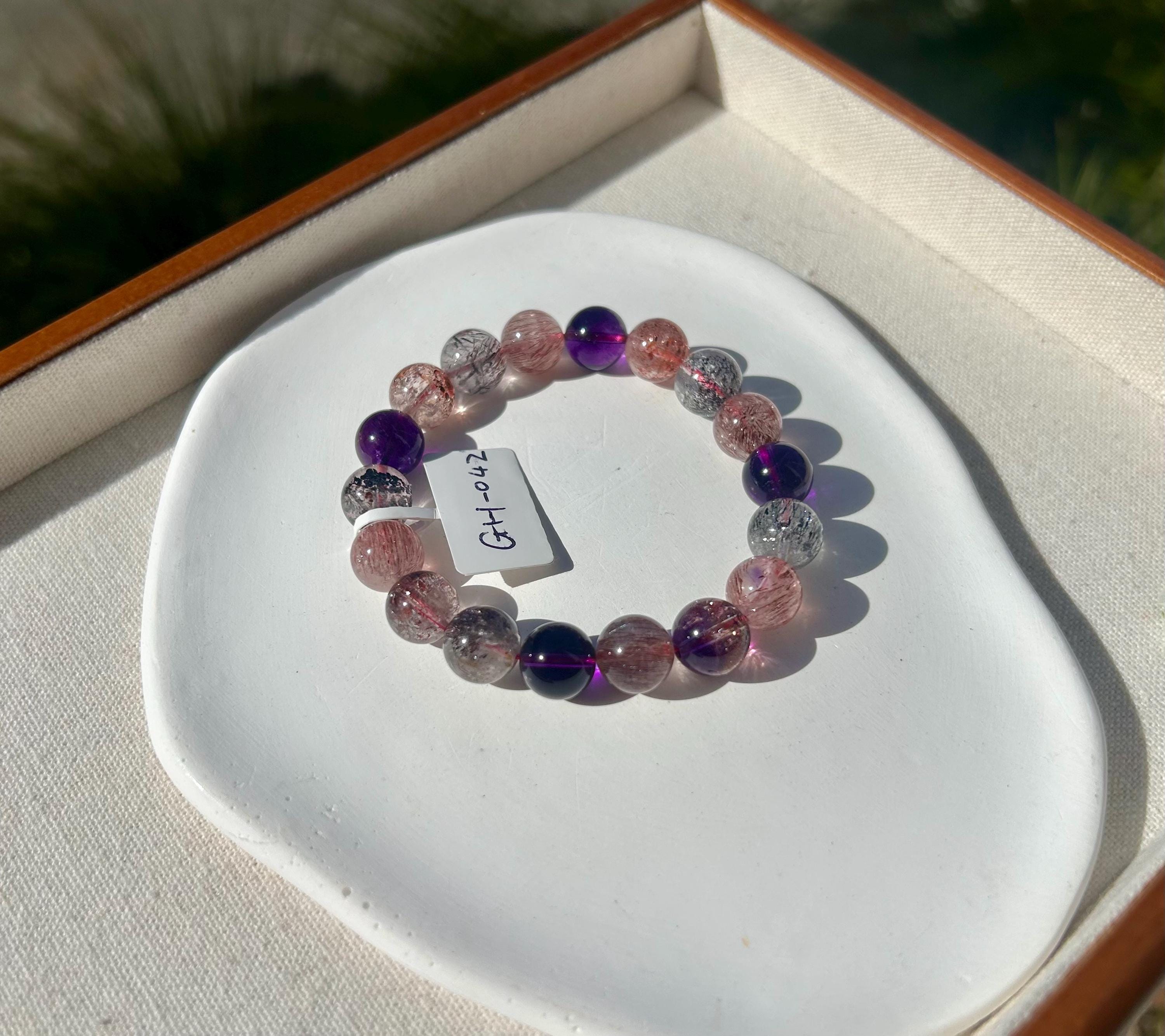 Premium Select, High Grade Super Seven Crystal Bead Bracelet: Abundant Minerals, 10.5mm+, GH-042