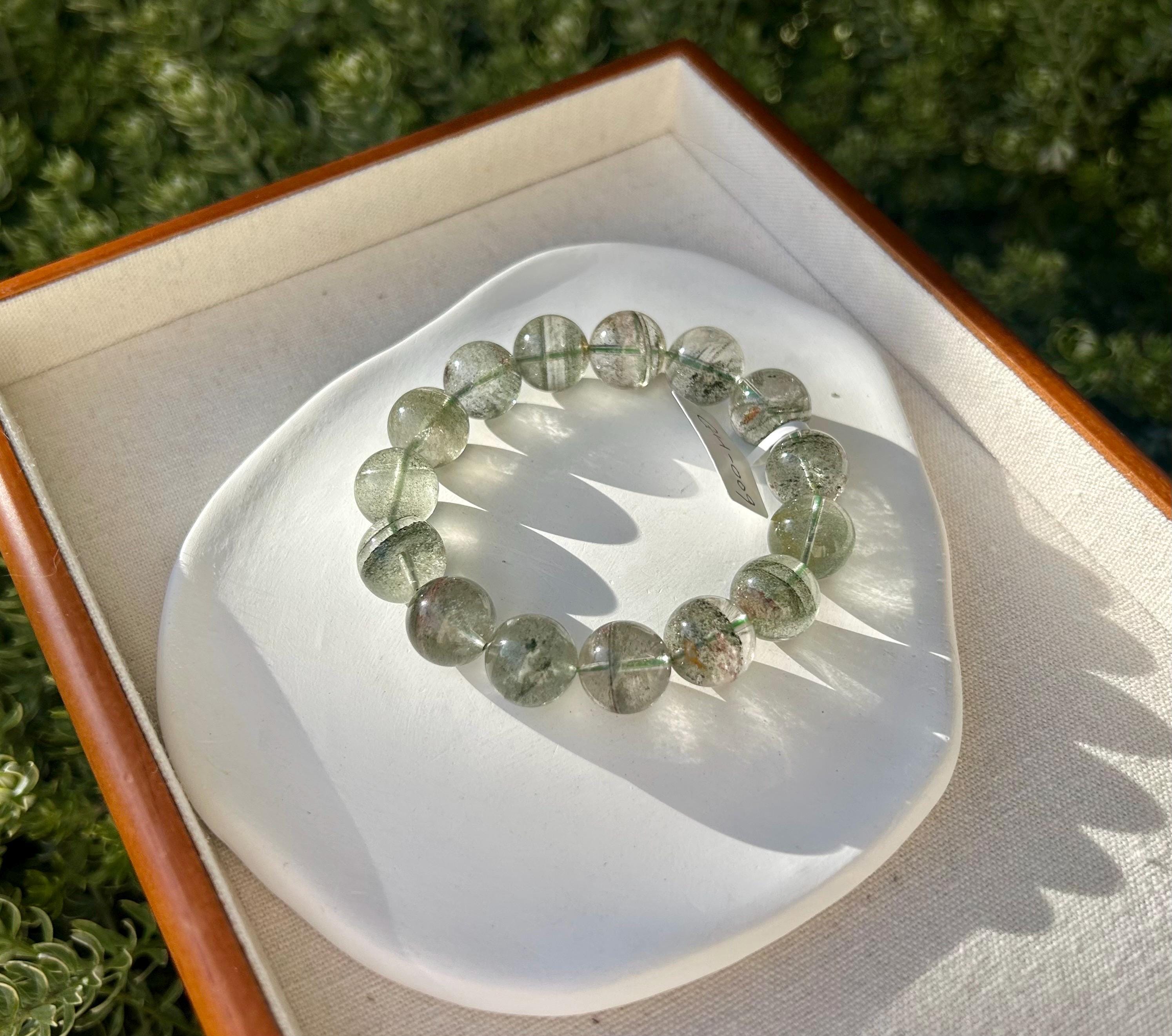 Chunky Green Phantom Quartz Bracelet: Chunky Crystal Wealth Stone, 14mm+ green phantom quartz (GH-009)