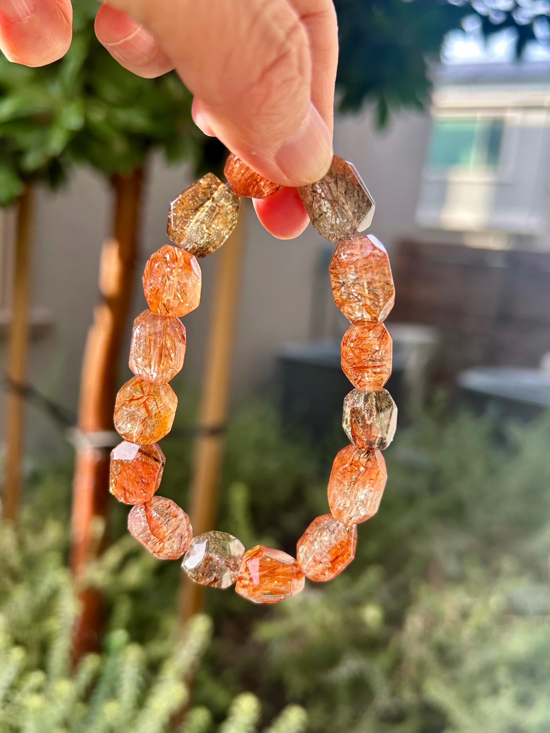 Black Gold Rutile Quartz Crystal Bead Bracelet, multi color rutile beads bracelet (GH-029)
