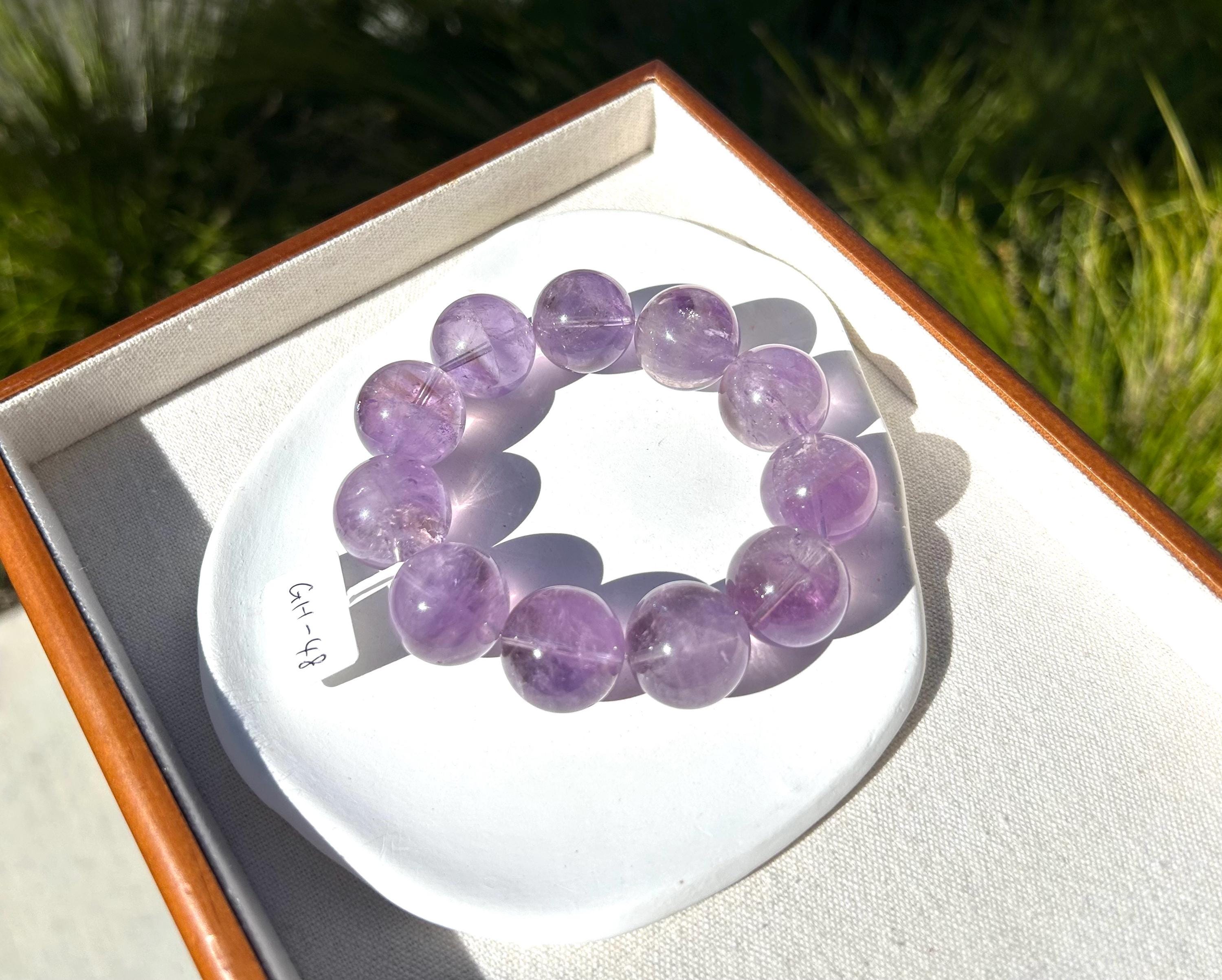 Rare seen Natural Chunky Amethyst Beaded Bracelet, 21mm+ Clean lavender amethyst beads, Healing Stone, Fits up to 17cm wrist)  (GH-048)