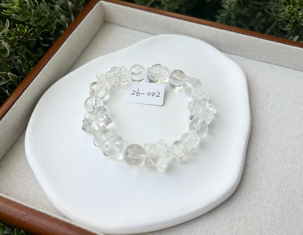 Clear quartz carving beads, Clear quartz carving bear beads, Clear Quartz Beads bracelet, fits for 16.5cm wrist (26-002)
