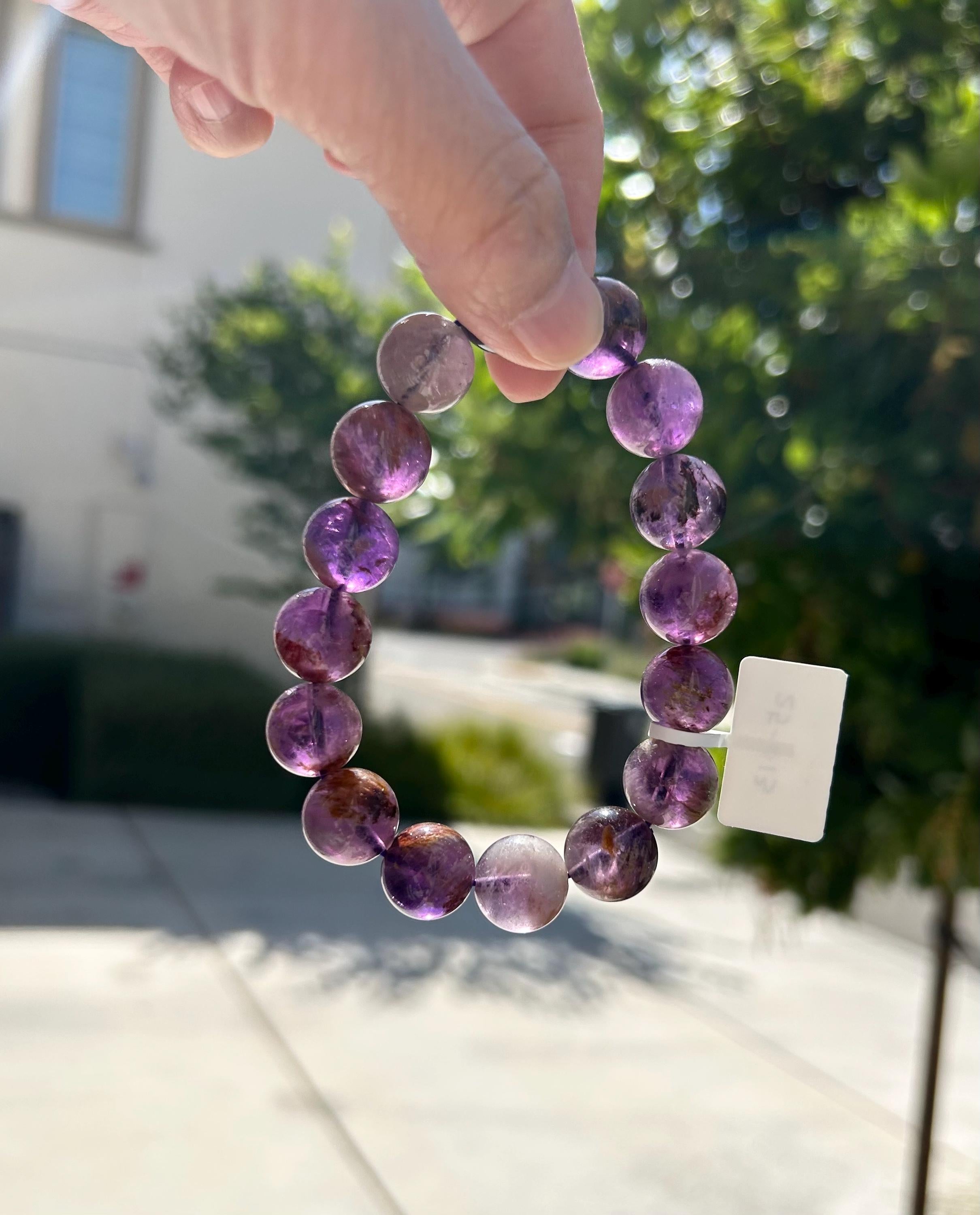 Chunky Natural Purple Phantom Amethyst Quartz Beaded Bracelet - 13mm, Phantom Amethyst Crystal Bracelet, fits up to 17cm wrist （25-013）