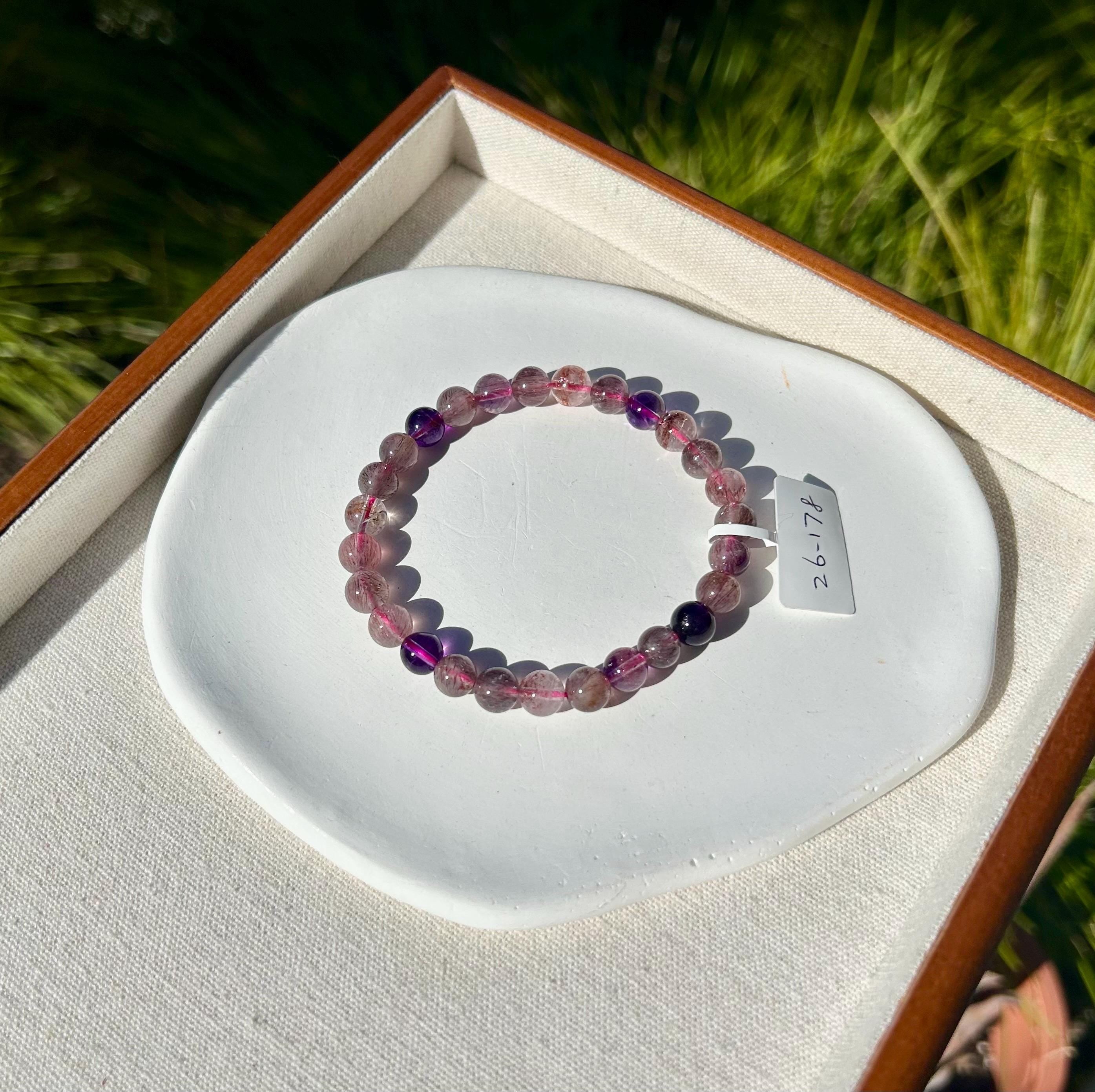 Super Seven Beads Bracelet: Rare Pattern Crystal Healing Jewelry, fits up to 17.5cm wrist (26-178)