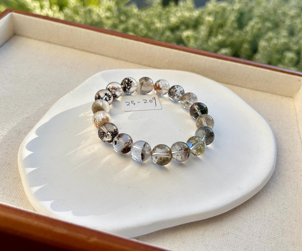 Four Season Phantom Quartz Crystal Bracelet: Eight-Faceted Gemstone Bead, fits up to 16.5cm wrist (25-209)
