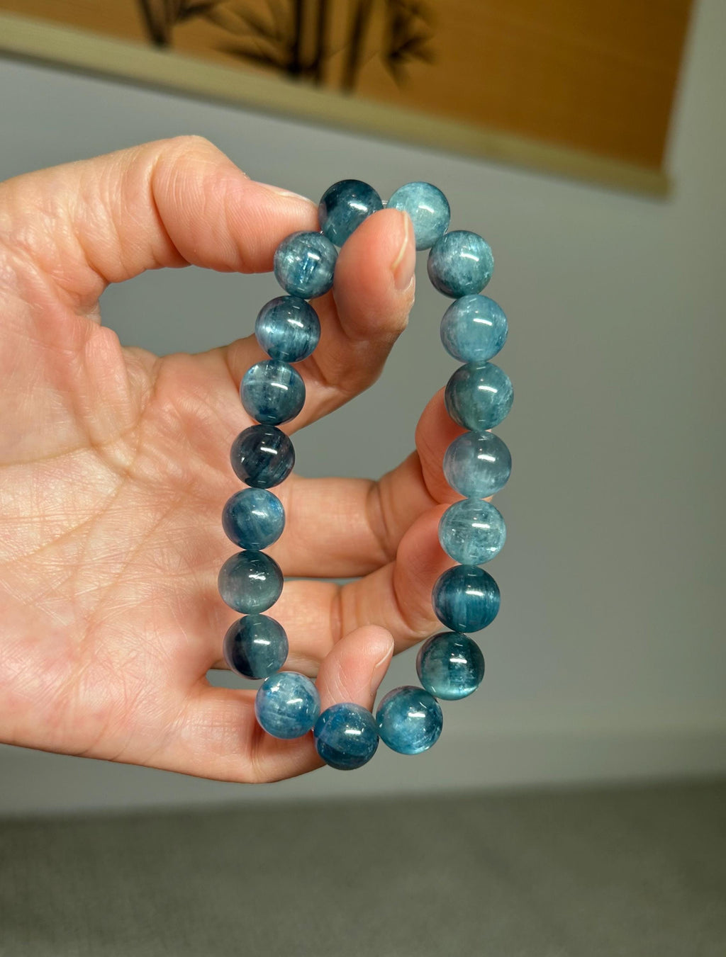 Rare Green/Blue Kyanite Bracelet, 10mm beads, Genuine Green Kyanite, Healing Stone, fits up to 15.8cm wrist (26-109)