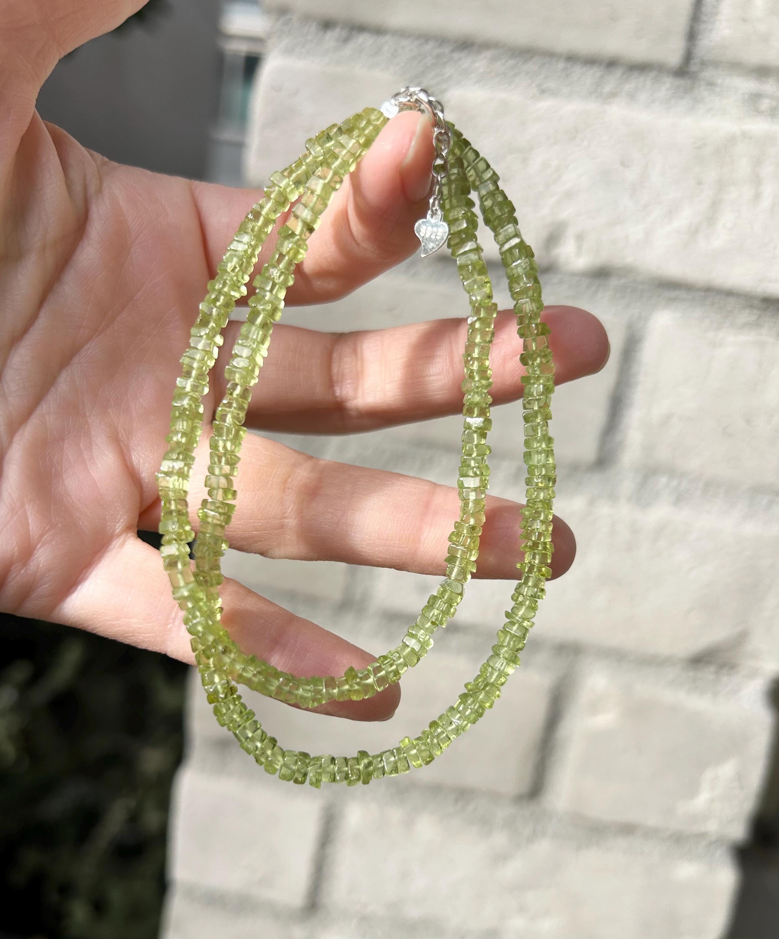 Peridot Necklace with S925 sterling silver accessories - Handmade Jewelry, 42cm long with extra 2cm extension, Gift for Her (26-049)