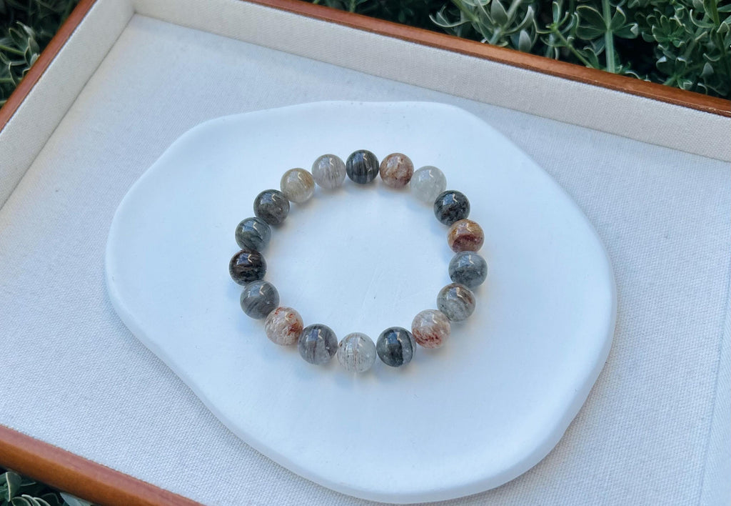 Layered Phantom Quartz Crystal Bead Bracelet - Rare Gemstone, Fits up to 16.3cm wrist (25-091）