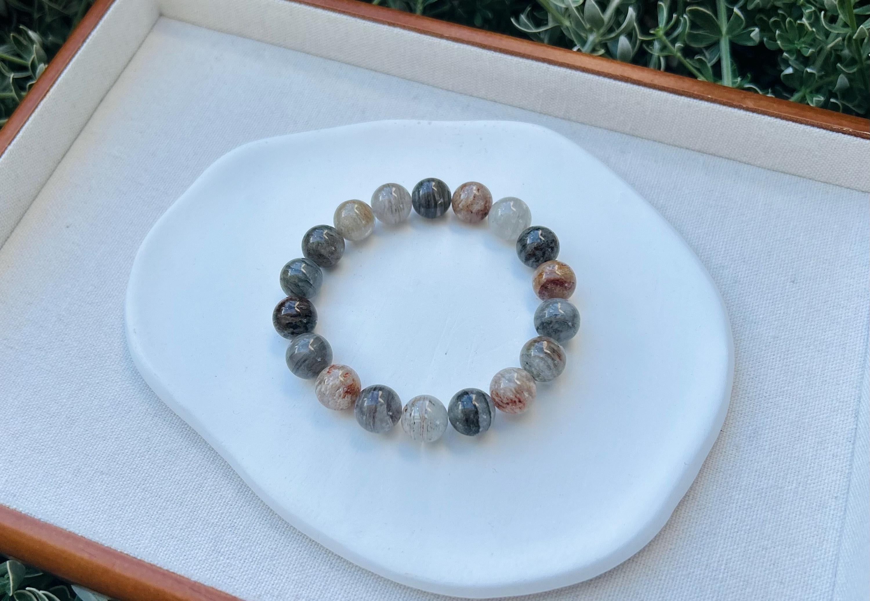 Layered Phantom Quartz Crystal Bead Bracelet - Rare Gemstone, Fits up to 16.3cm wrist (25-091）