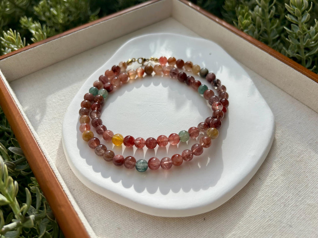 Multi color Rutile quartz beads Necklace - 6mm beads, 50cm long, Handmade Jewelry, 50cm long, Gift for Her (26-050)