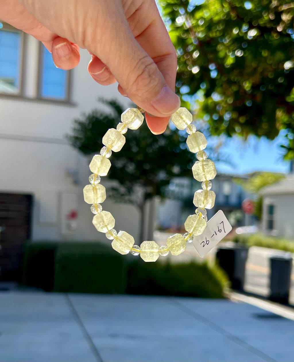 Healing Crystal, Gold Libyan Desert Glass square beads Bracelet: Tektite Beads, about 10mm beads, Fits up to 17cm wrist (26-167)