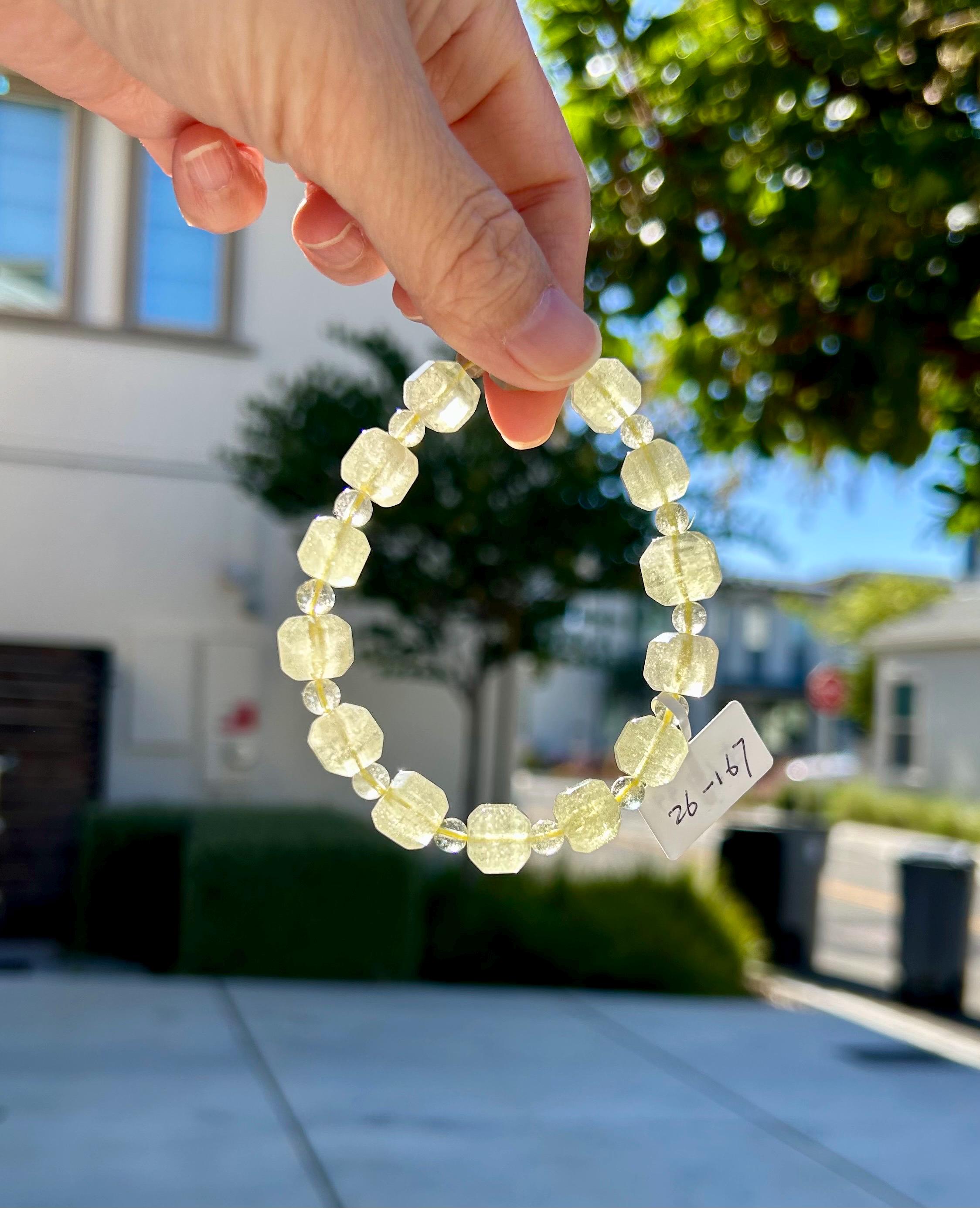 Healing Crystal, Gold Libyan Desert Glass square beads Bracelet: Tektite Beads, about 10mm beads, Fits up to 17cm wrist (26-167)