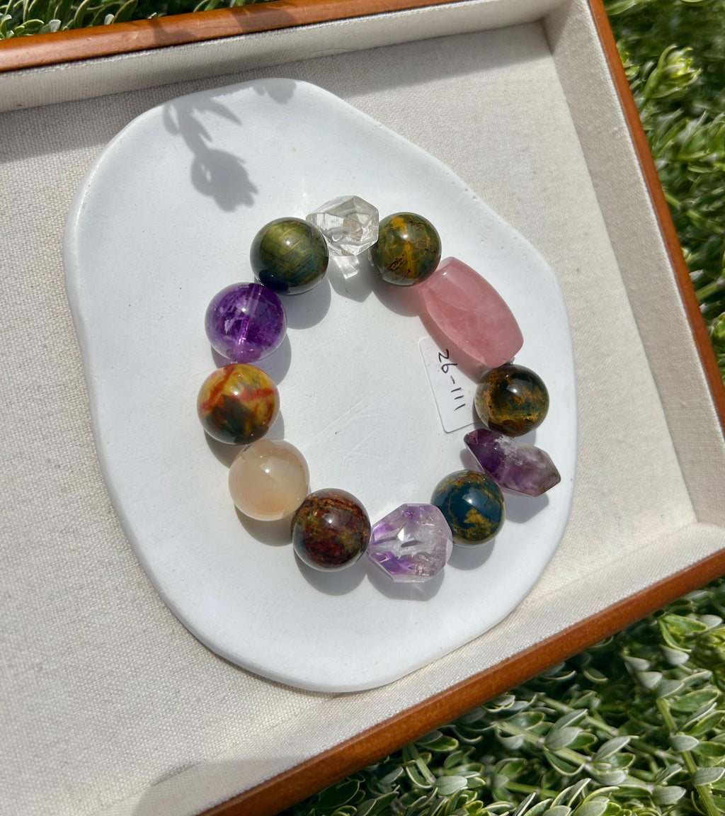 High quality Chunky Pietersite beads bracelet, with multiple color quartz beads, 18mm round Pietersite beads, fits up to 17cm wrist (26-111)