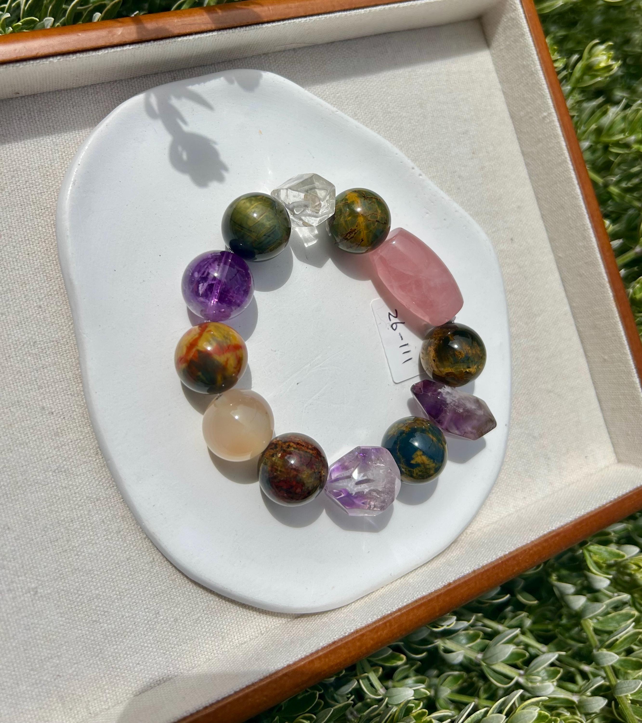High quality Chunky Pietersite beads bracelet, with multiple color quartz beads, 18mm round Pietersite beads, fits up to 17cm wrist (26-111)