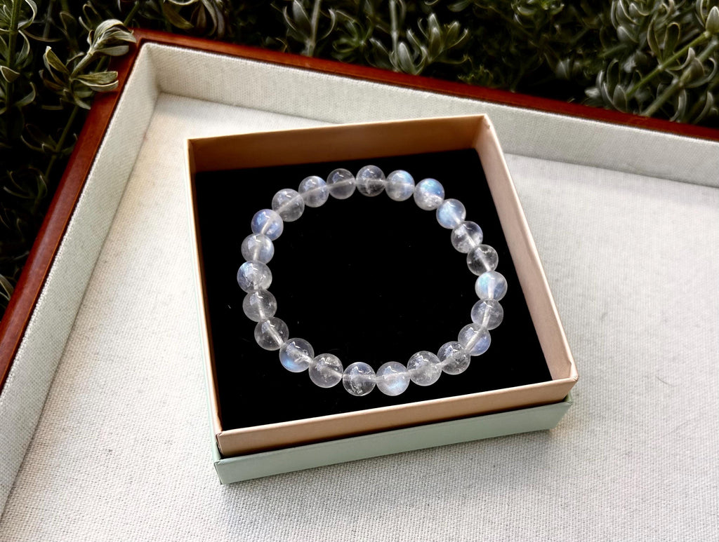 Natural Moonstone Crystal Bracelet: Calming Blue Light Gemstone (25-081)