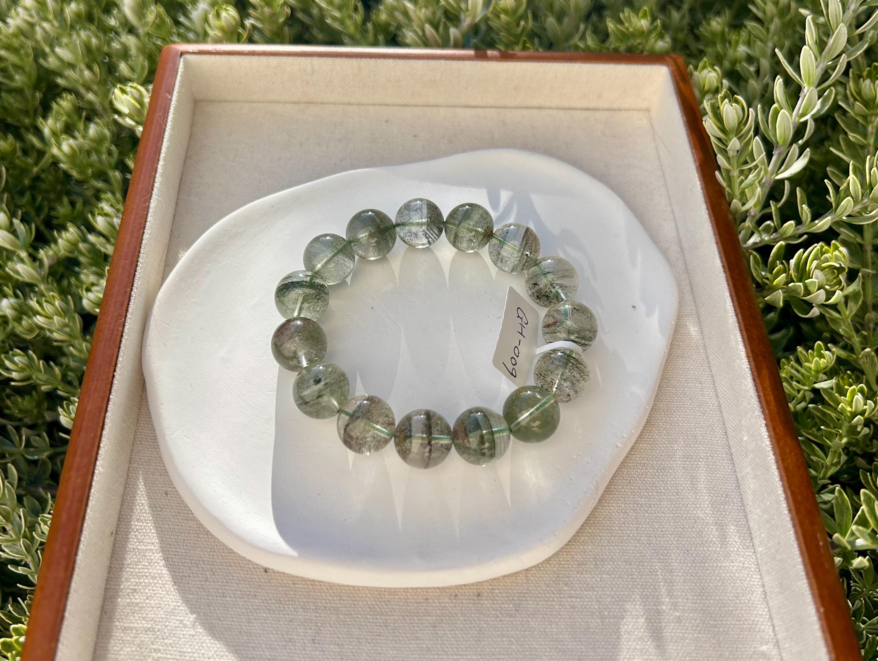 Chunky Green Phantom Quartz Bracelet: Chunky Crystal Wealth Stone, 14mm+ green phantom quartz (GH-009)