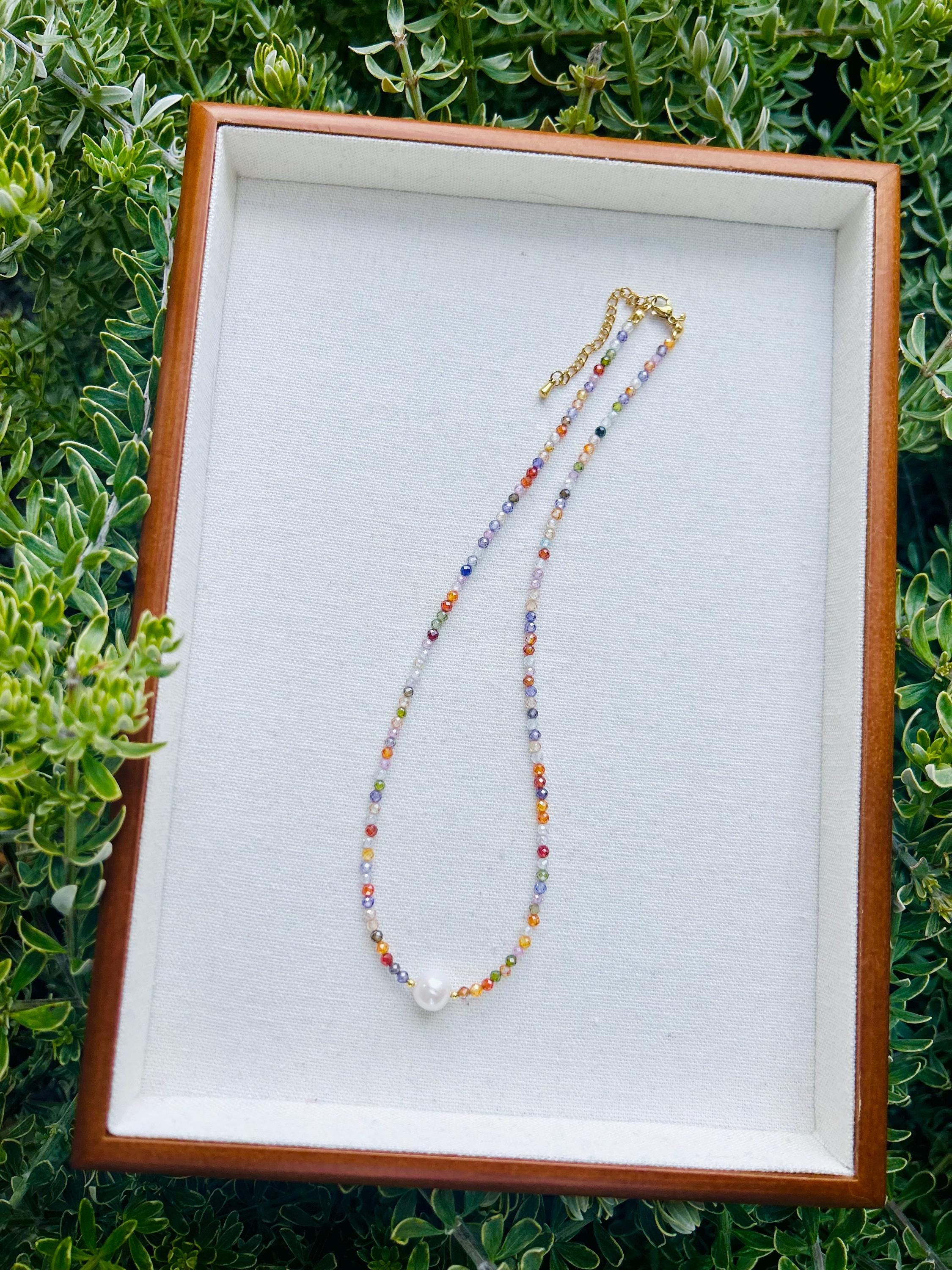 Colorful Rainbow color Spinel Stone and Pearl Necklace