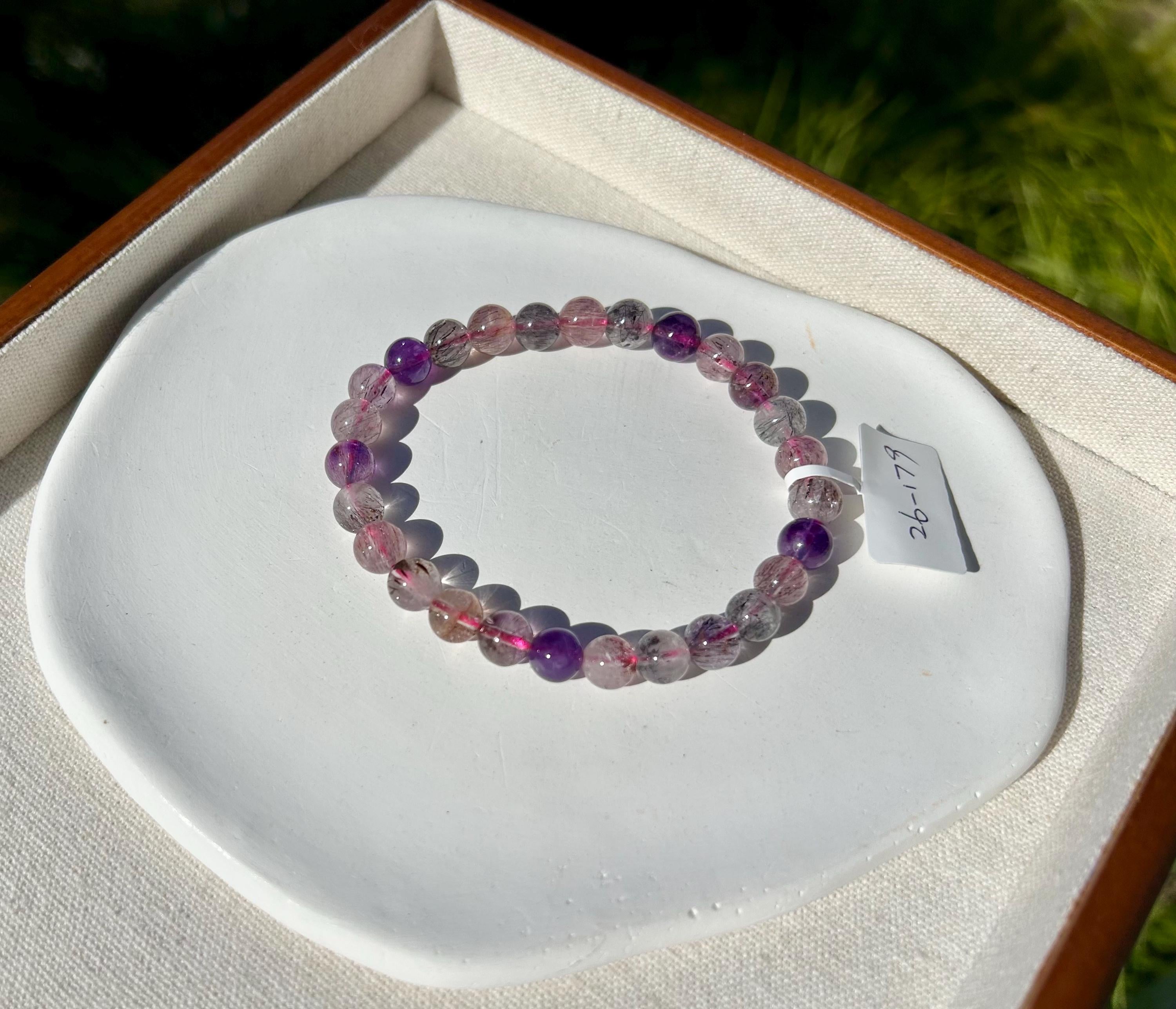 Super Seven Beads Bracelet: Rare Pattern Crystal Healing Jewelry, fits up to 17.5cm wrist (26-179)