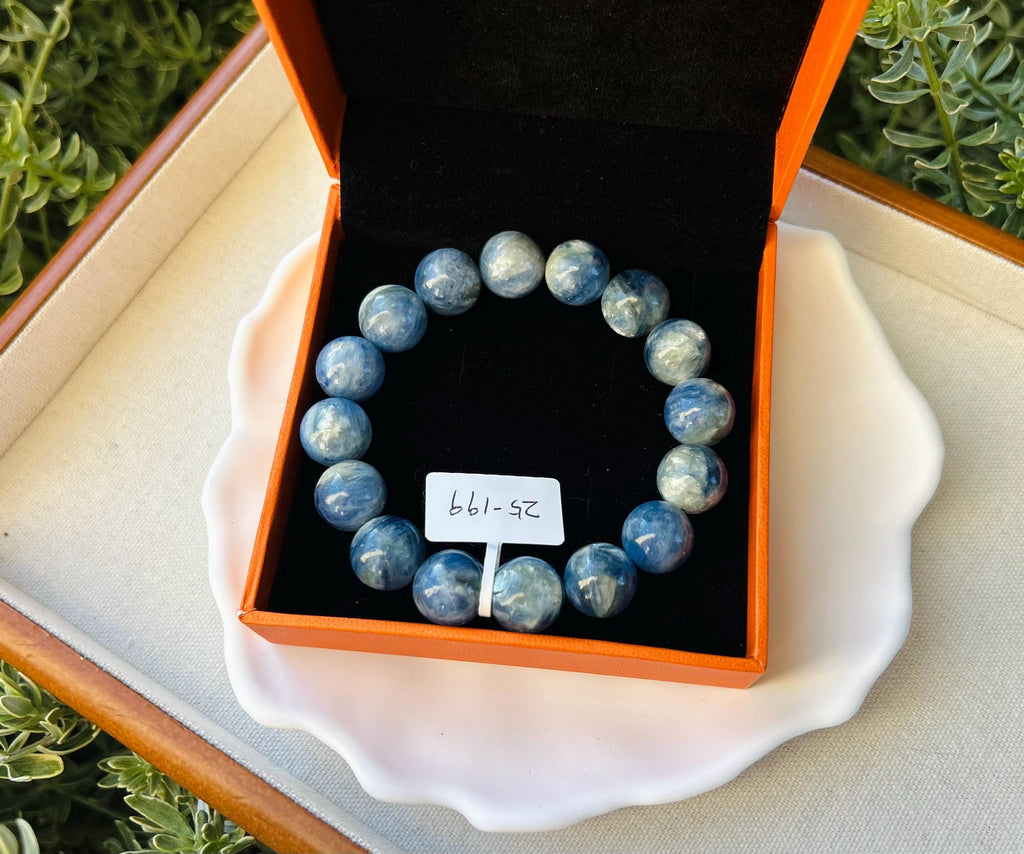 Chunky Blue Kyanite Bracelet: Genuine Green Kyanite Healing Stone, Fits up to 16.8cm  (25-199)