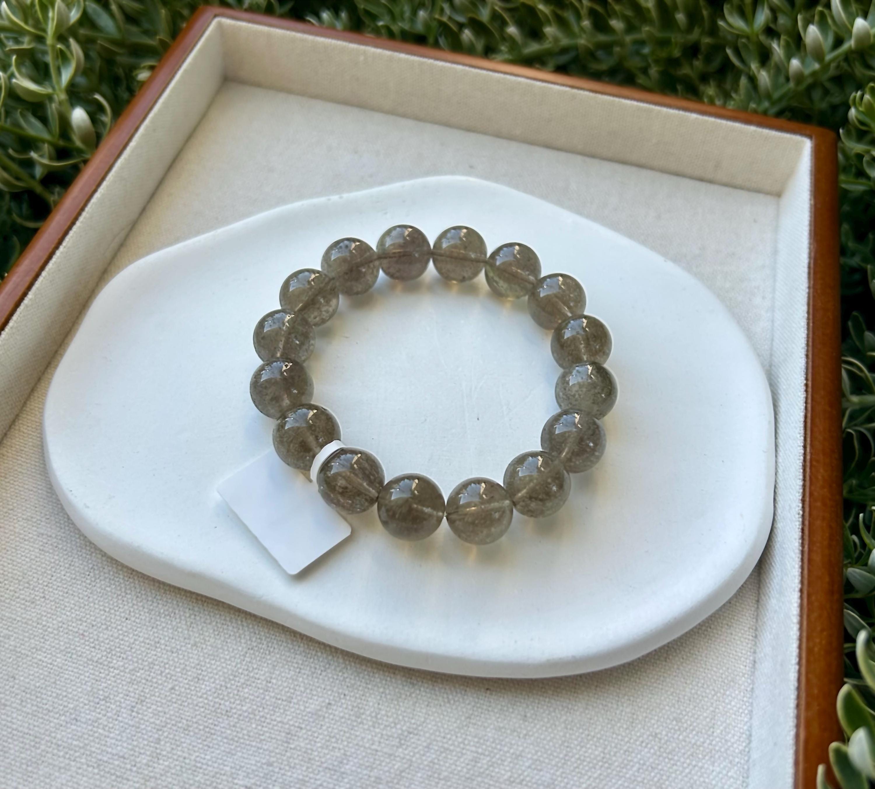 Healing Crystal, Purple Gray Chunky Libyan Desert Glass Bracelet, natural Tektite 13mm+ beads, Fits up to 16.8cm wrist (GH-036)