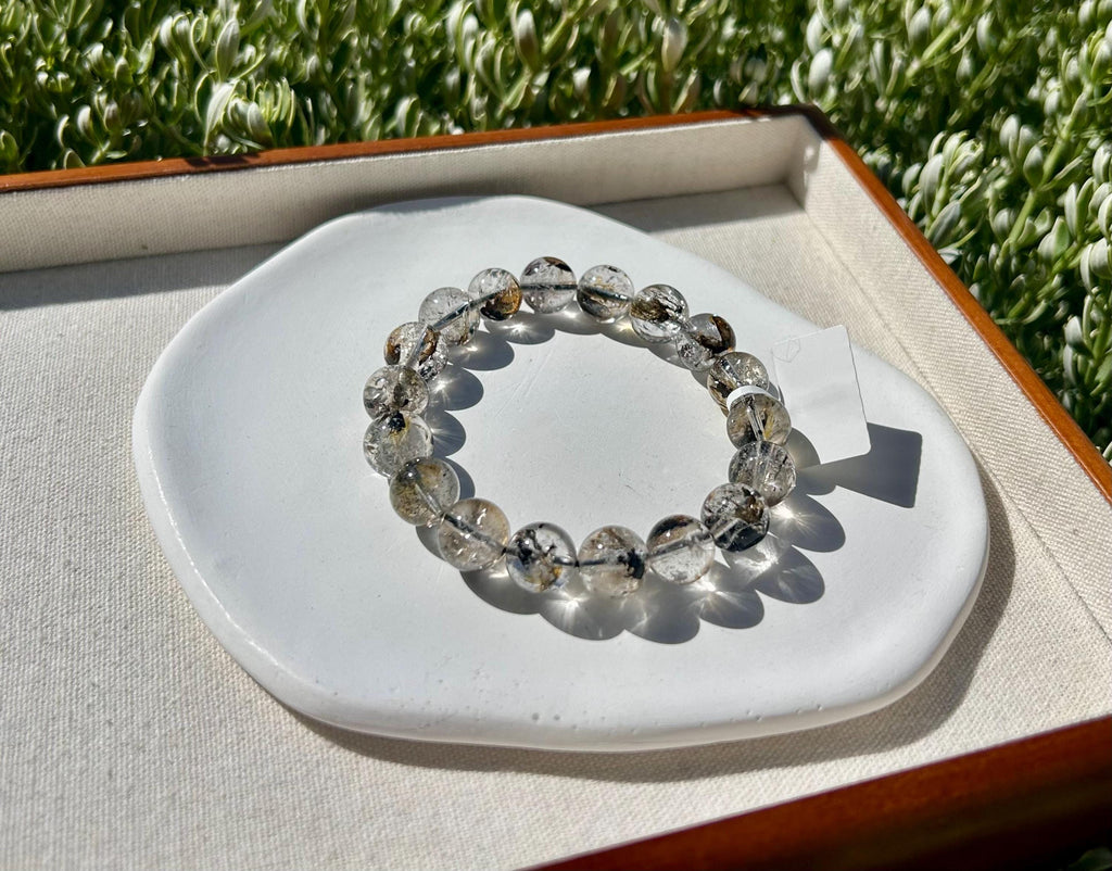 Healing Crystal, Herkimer Diamond Crystal beads Bracelet, Raw Golden Clay Quartz, 11.5mm beads, fits up to 17cm wrist (26-086)
