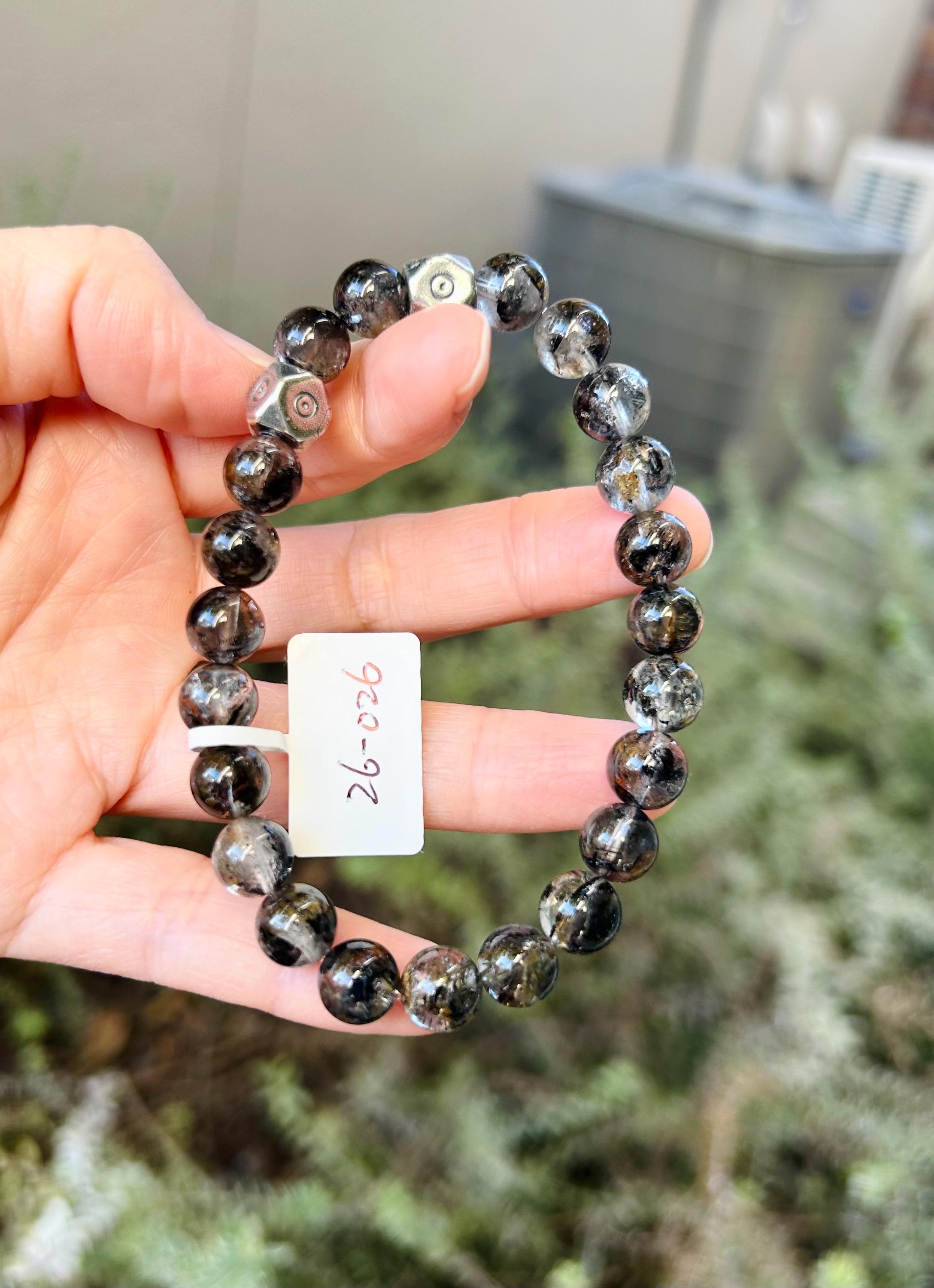 Healing Crystal, Herkimer Diamond Crystal with silver beads Bracelet - 8mm Beads, Fits 17cm Wrist,  (26-026)