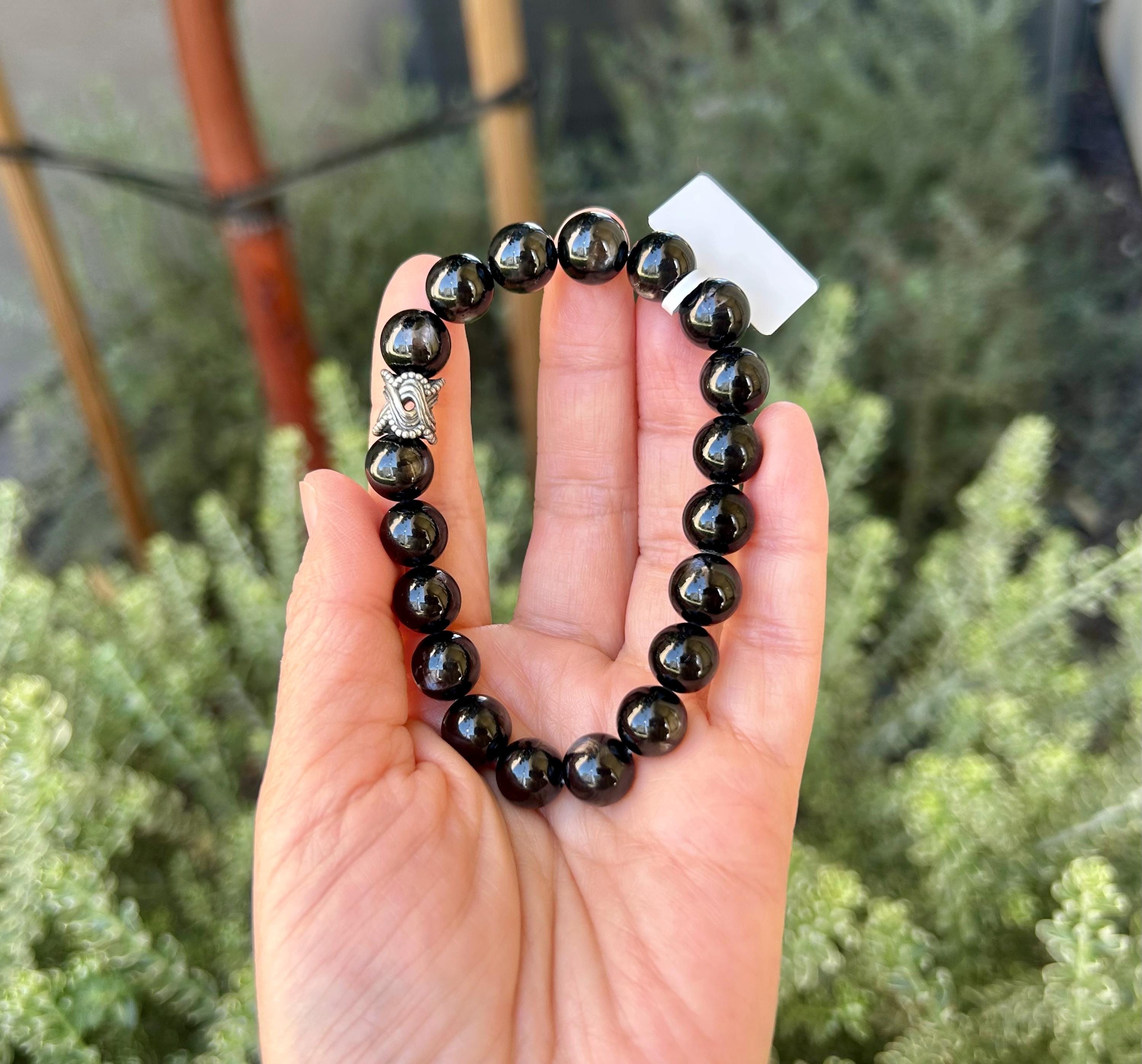 Nature Hypersthene Beads Bracelet, 10mm Hypersthene beads, fits up to 17cm wrist, Lucky Stone, Gold luck stone (26-088)