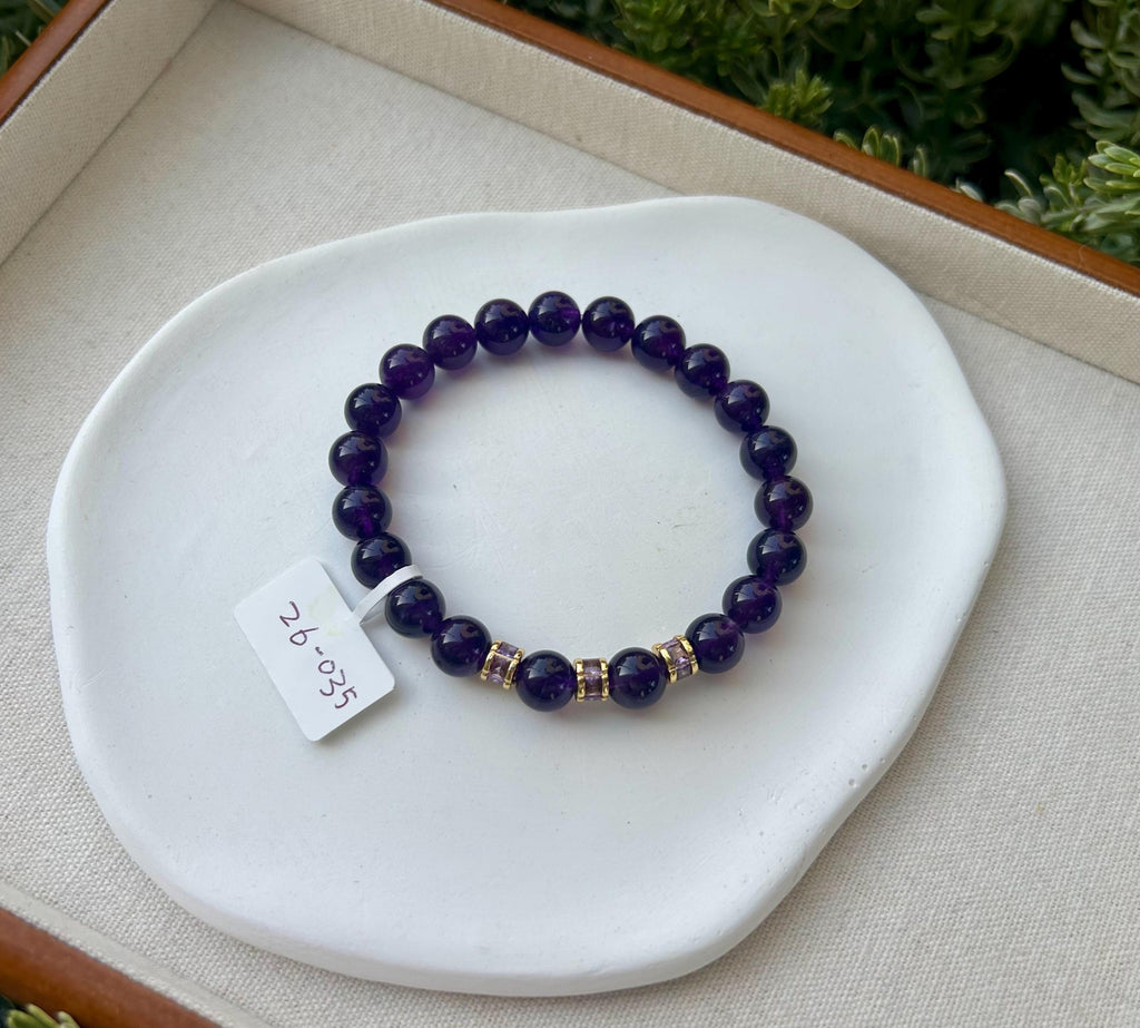 Dark purple color amethyst beads bracelet, Amethyst Bracelet, 9mm beads, fits up to 17cm wrist. (26-035)