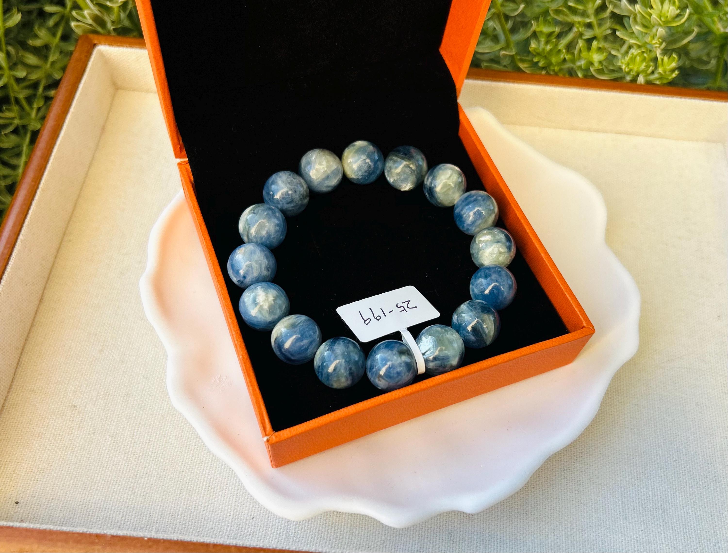 Chunky Blue Kyanite Bracelet: Genuine Green Kyanite Healing Stone, Fits up to 16.8cm  (25-199)