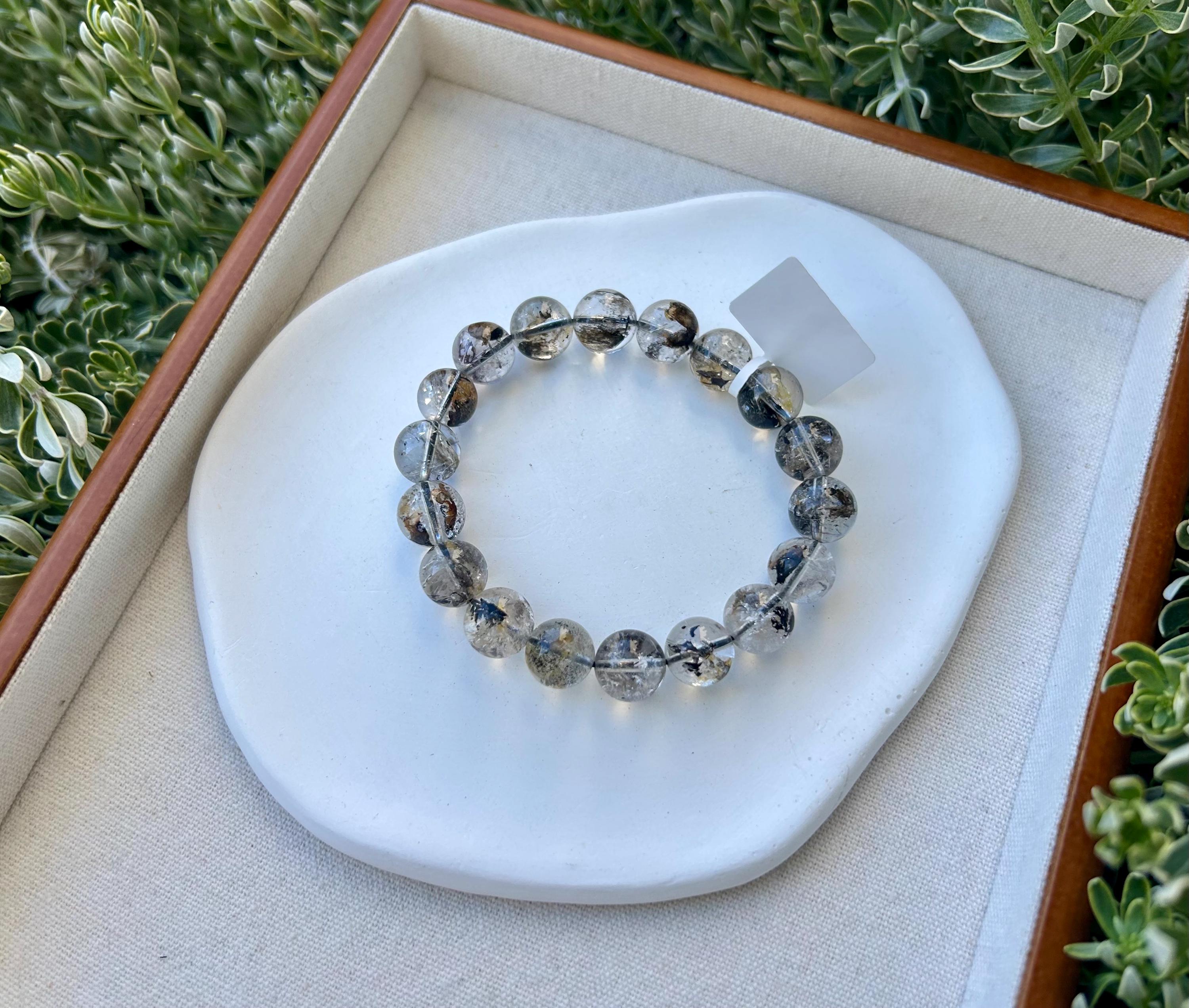 Healing Crystal, Herkimer Diamond Crystal beads Bracelet, Raw Golden Clay Quartz, 11.5mm beads, fits up to 17cm wrist (26-086)