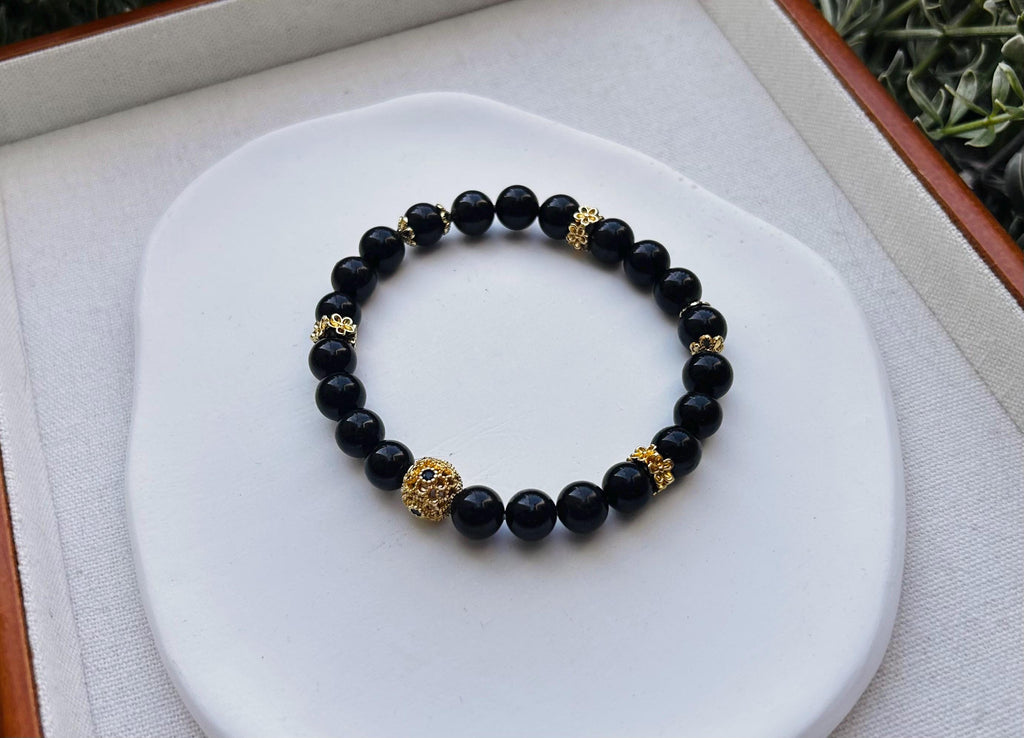 Natural Genuine black tourmaline crystal beads bracelet (25-129) Fits up to 17cm wrist