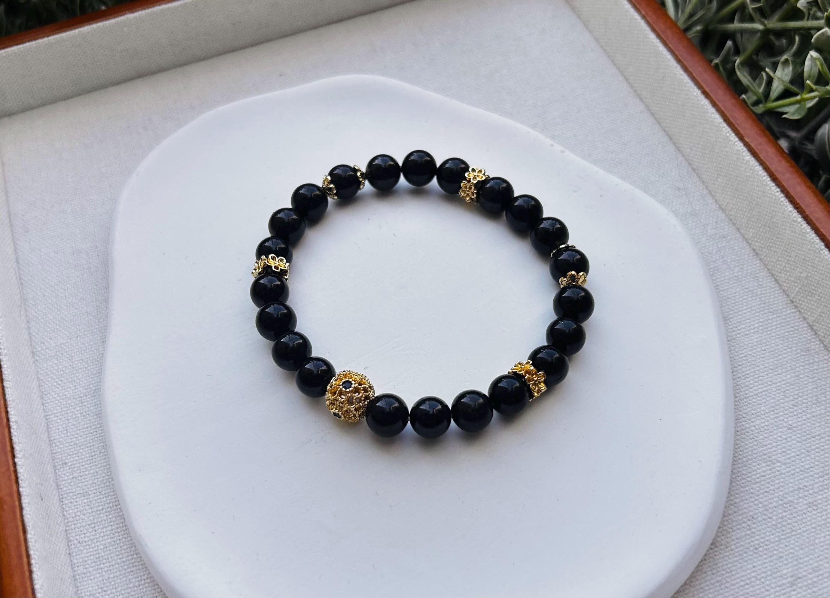 Natural Genuine black tourmaline crystal beads bracelet (25-129) Fits up to 17cm wrist