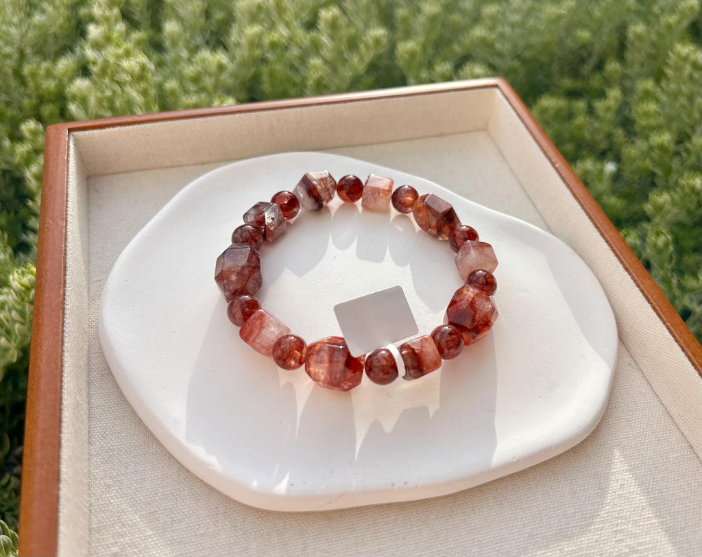 Fits up to 19cm wrist, Chunky dry rose color Hematite Quartz Bead Bracelet (25-230)