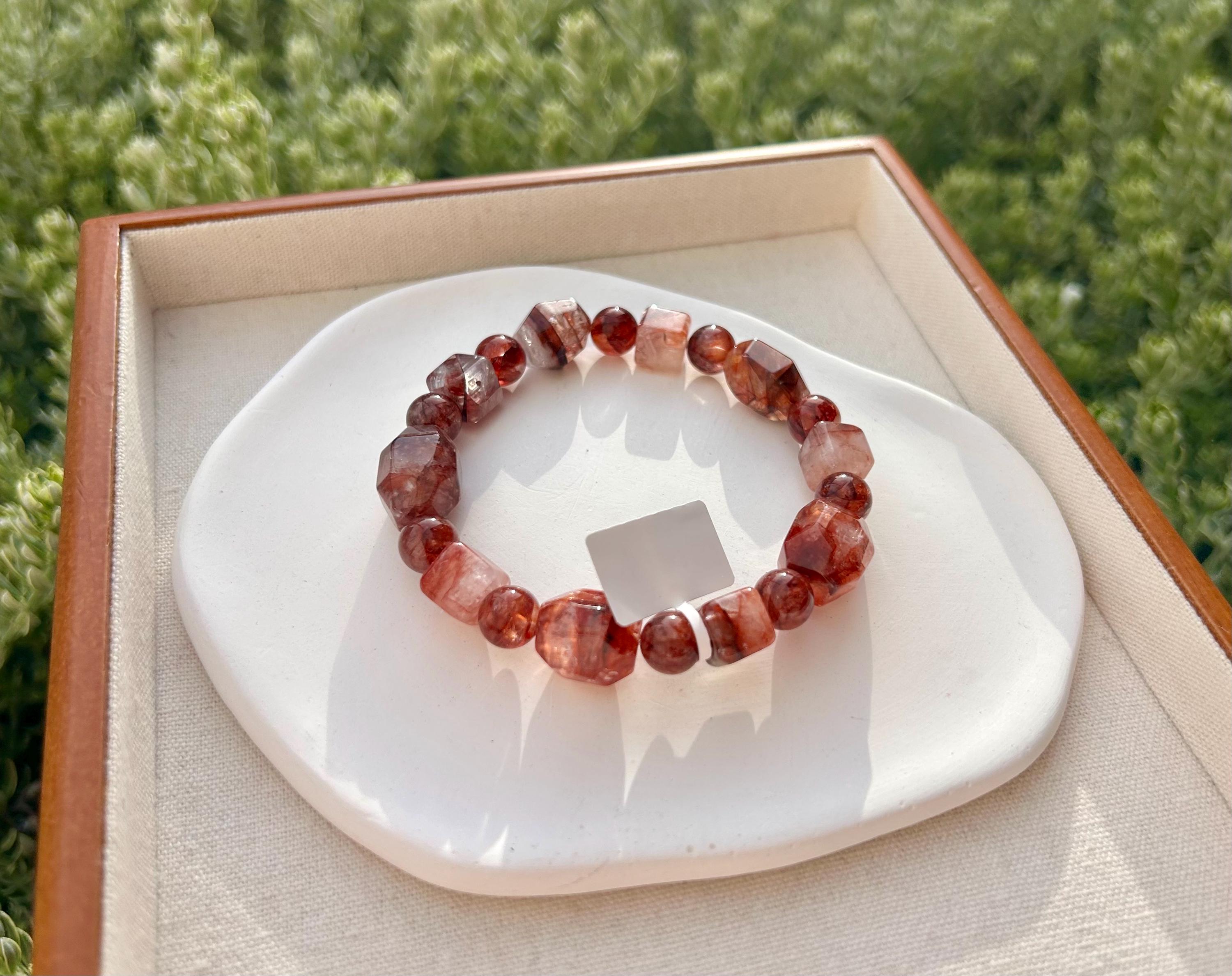 Fits up to 19cm wrist, Chunky dry rose color Hematite Quartz Bead Bracelet (25-230)