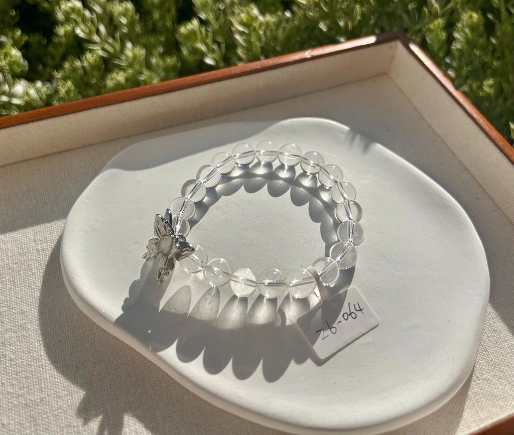 Clear Quartz beads bracelet with moonstone beads, Fits up to 17cm wrist, can be adjusted shorter (26-064)
