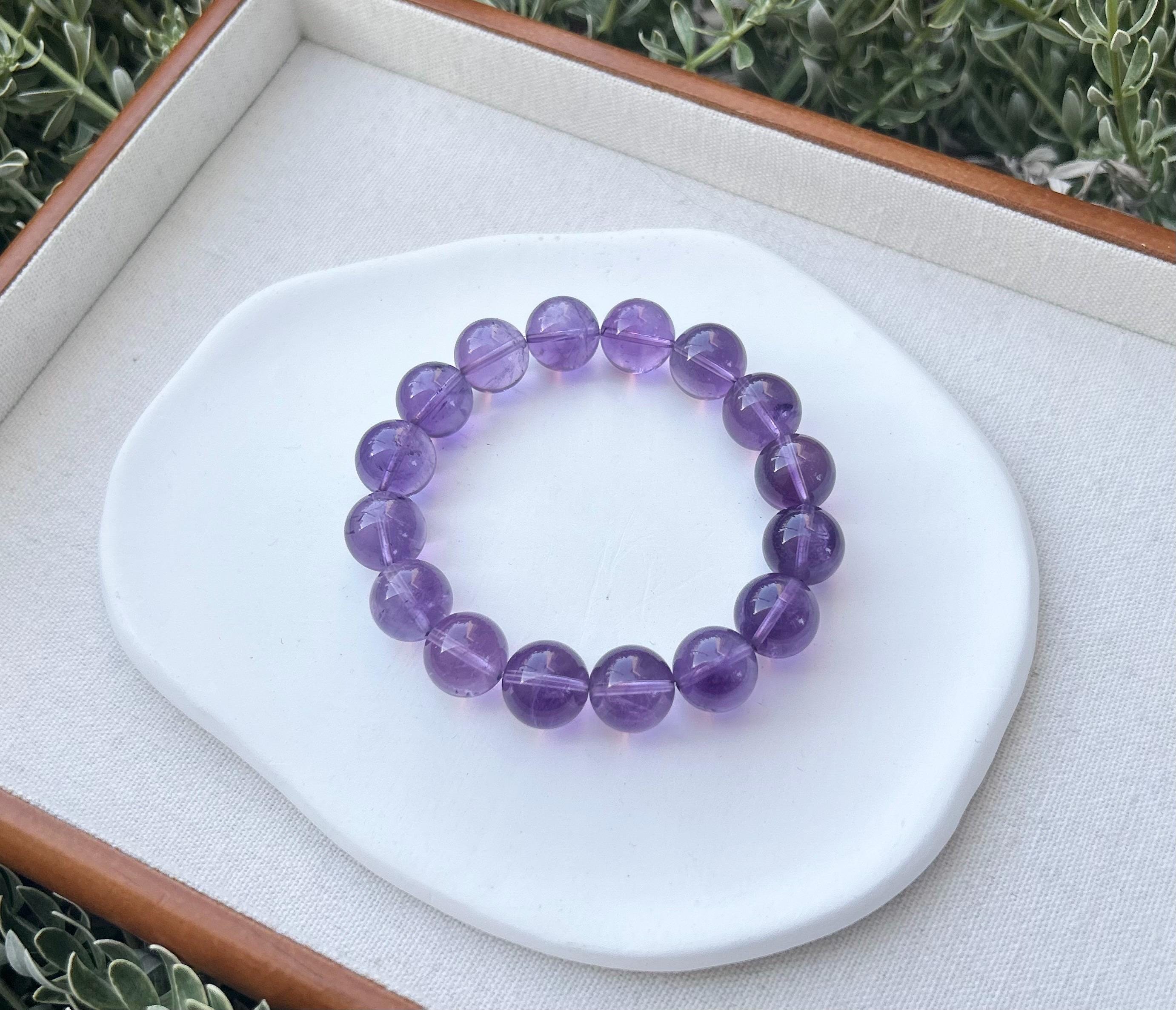 Chunky Amethyst Beaded Bracelet: Natural Crystal, Healing Stone (13mm, Fits 16.7cm Wrist)  (25-128)