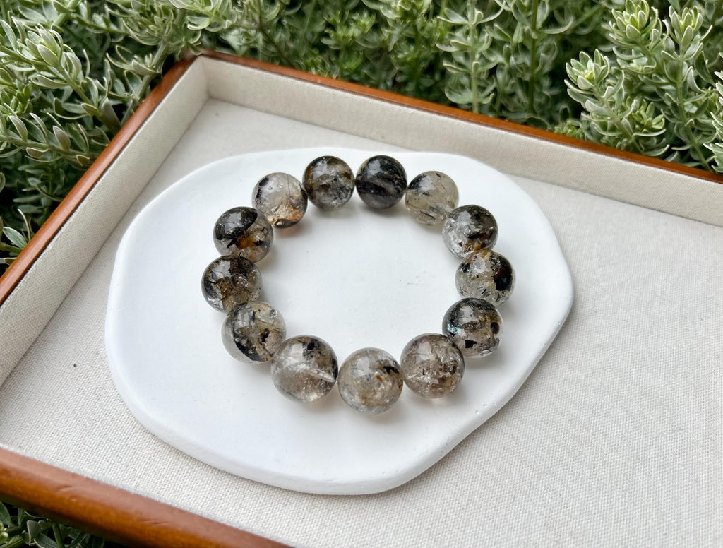 Healing Crystal, Herkimer Diamond Bracelet: Raw Golden Clay Quartz, Huge 18mm beads, fits up to 19cm wrist large size bracelet (GH-018)