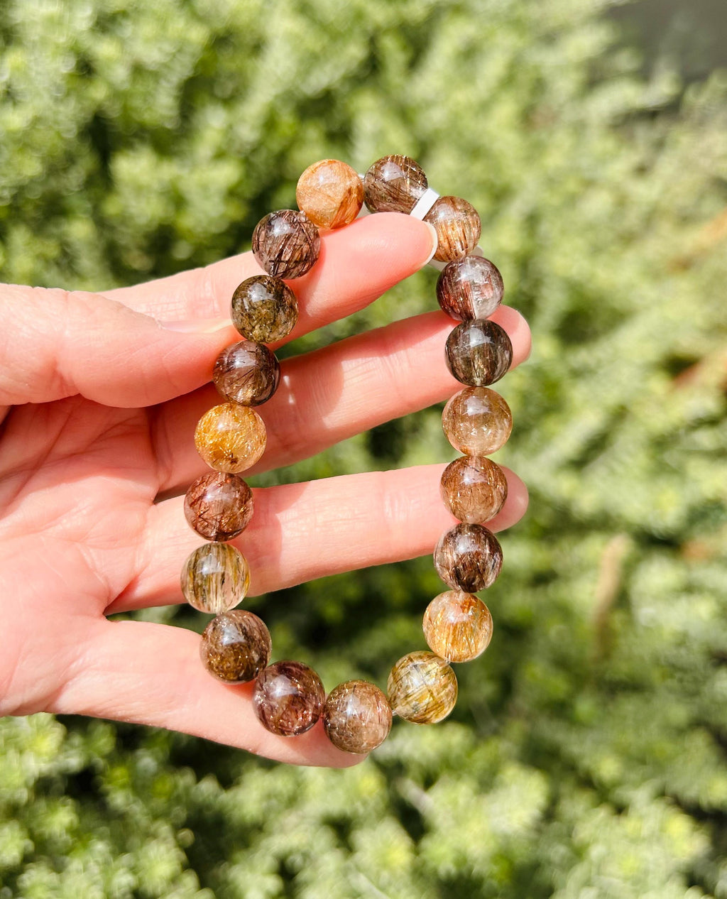 High Grade Black Gold Rutilated Quartz Bead Bracelet: Chunky Gemstone Jewelry (GH-003)