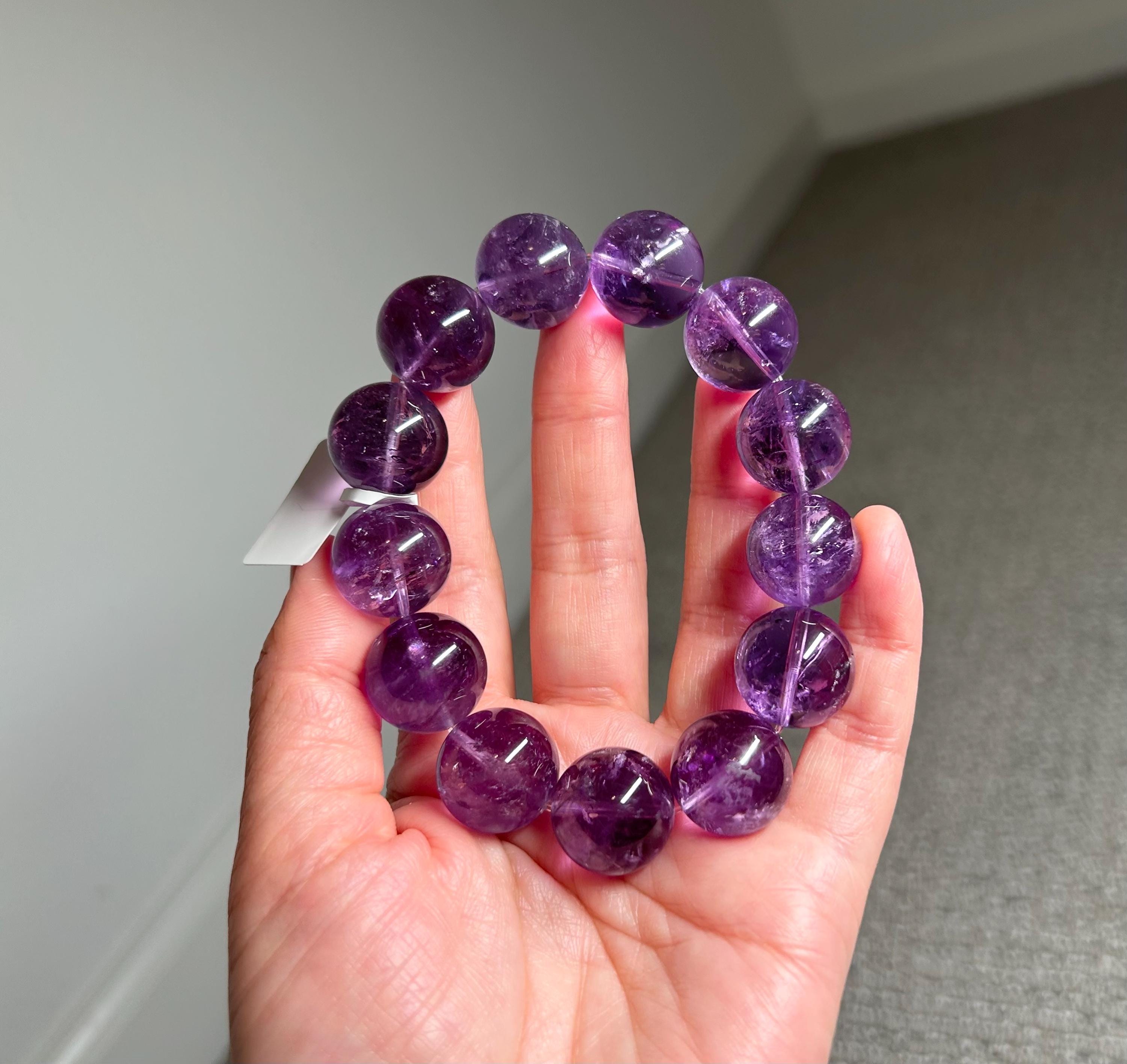 Rare seen Natural Chunky Amethyst Beaded Bracelet, 17mm+ chunky amethyst beads, Healing Stone, Fits up to 17cm wrist)  (GH-35)