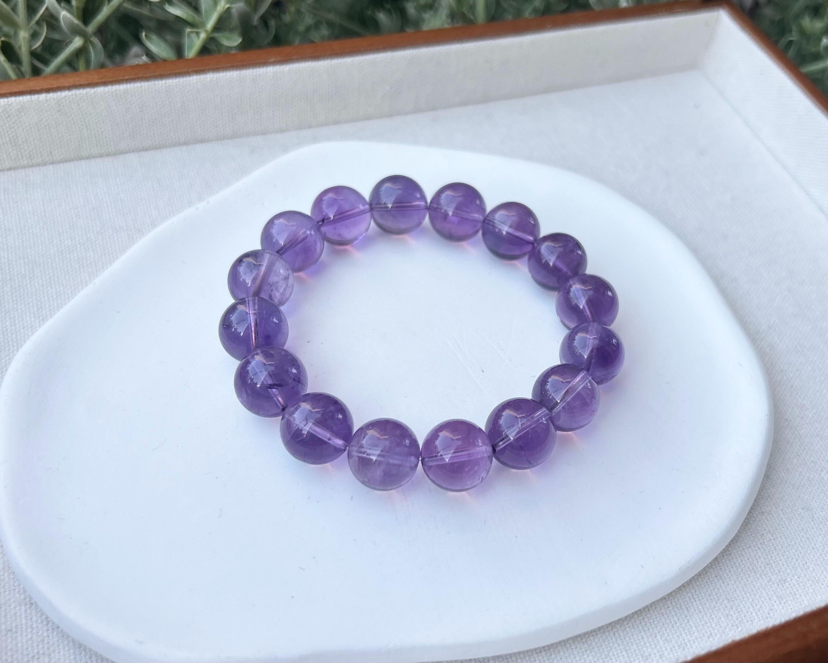 Chunky Amethyst Beaded Bracelet: Natural Crystal, Healing Stone (13mm, Fits 16.7cm Wrist)  (25-128)