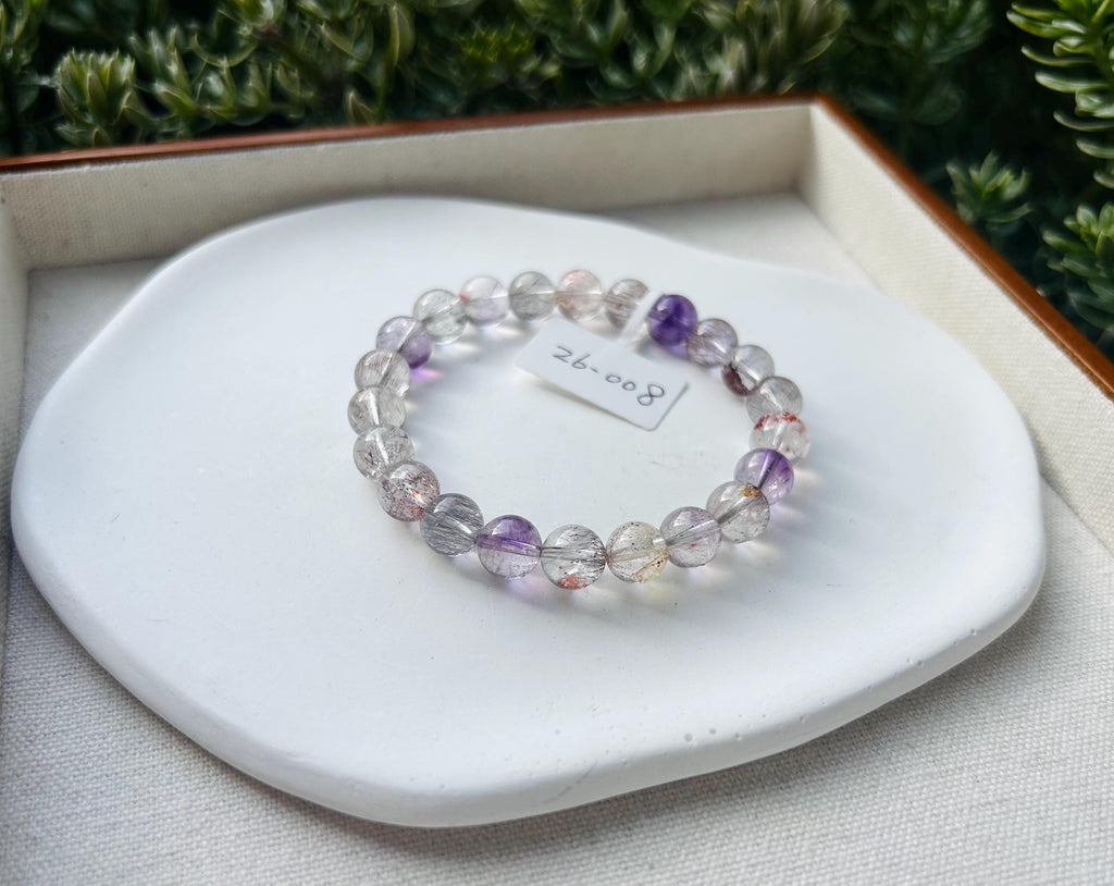Super Seven Beads Bracelet, Clear Super seven with full of string inside, fits up to 16cm wrist - 26-008