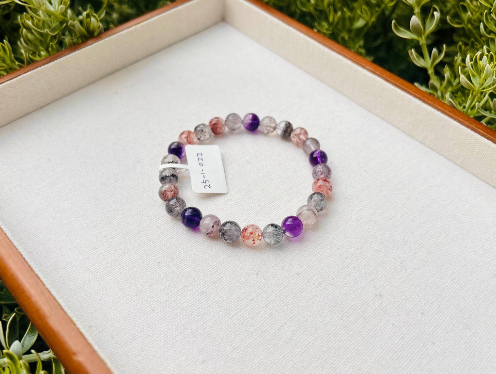 Super Seven Beads Bracelet: Rare Pattern Crystal Healing Jewelry (GH-023)