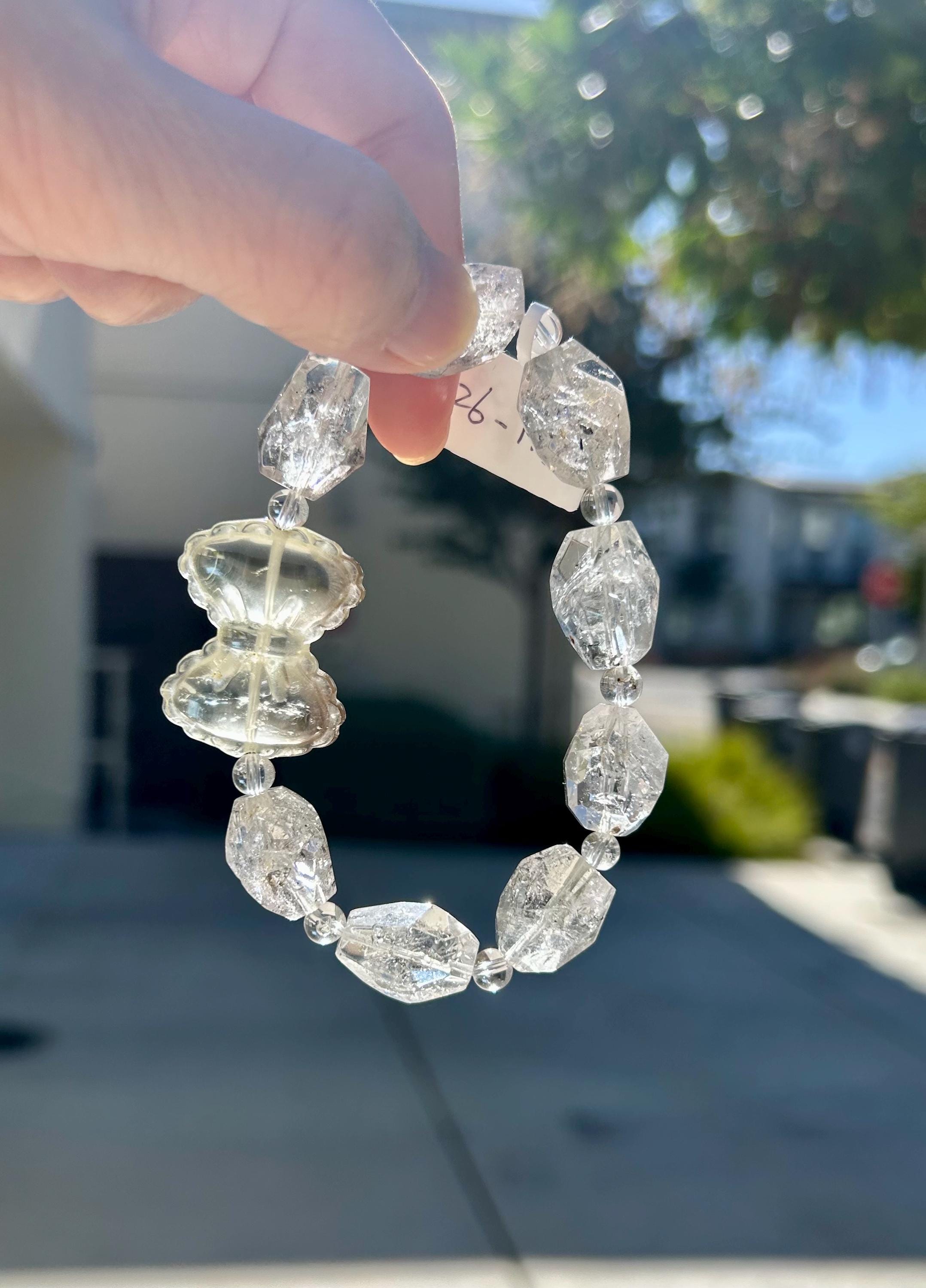 High-Quality Herkimer Diamond Faceted Nugget Bead Bracelet, fits up to 16.5cm wrist (26-113)