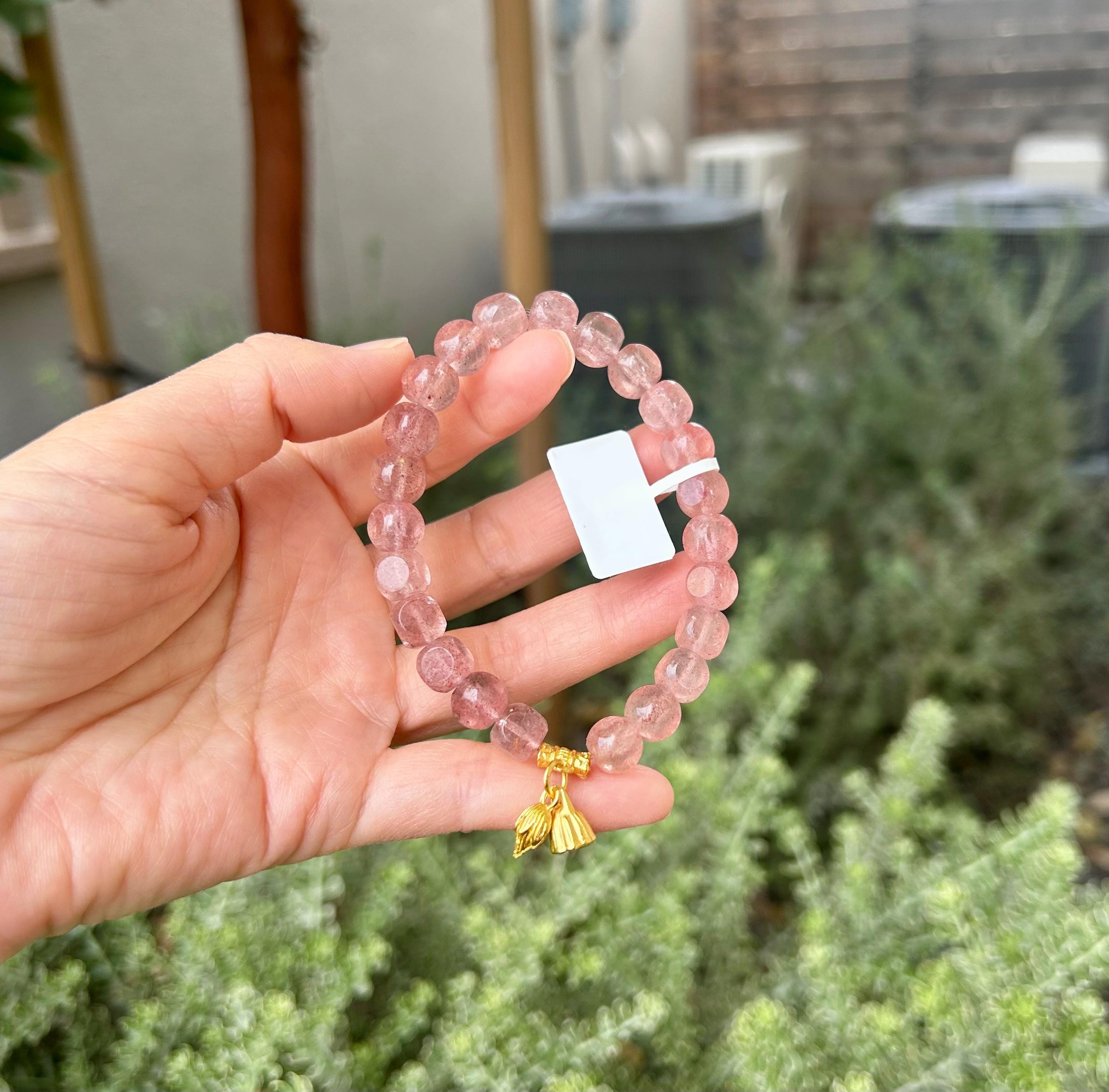 Strawberry Quartz Bracelet: Natural Red Stone, Fits up to 17cm (26-099)