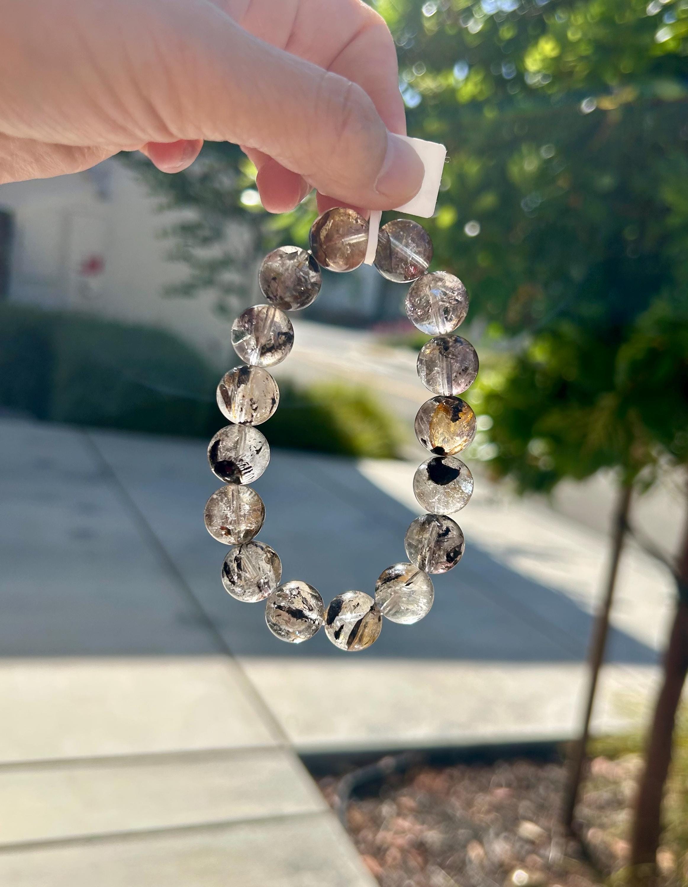 Healing Crystal, Herkimer Diamond Crystal beads Bracelet, Raw Golden Clay Quartz, 13mm beads, fits up to 17cm wrist (26-136)